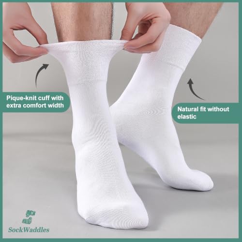 Thumbnail 6 de SockWaddles Diabetic Socks for Men & Women, 6 Pairs – Soft Top Cotton Crew with Seamless Toe (White, 12-15)