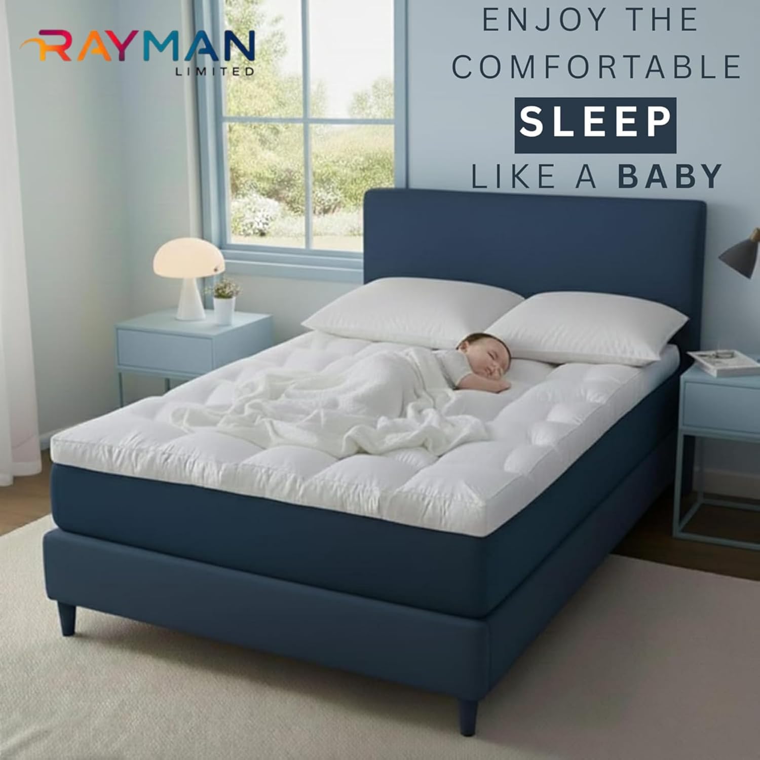 Thumbnail 2 de Rayman Double Size Mattress Topper – 10cm Extra Deep Quilted Topper, 137x190 cm, Breathable Hypoallergenic Filling