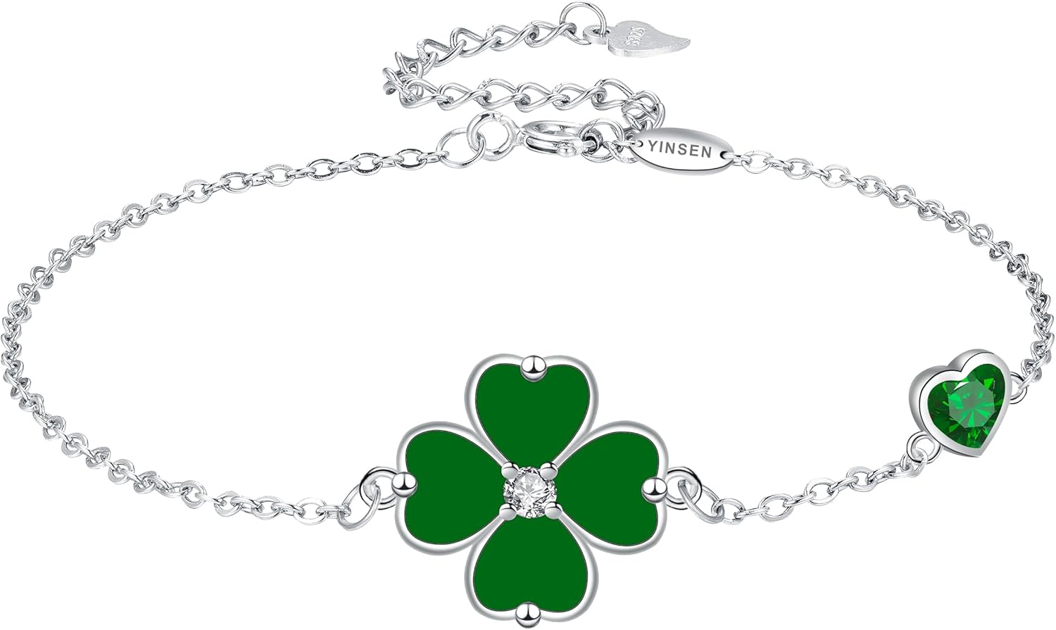 Detalle de Yinsen Kleeblatt-Armband für Damen aus 925 Sterling Silber – glücksbringer Armkette mit Geschenkbox