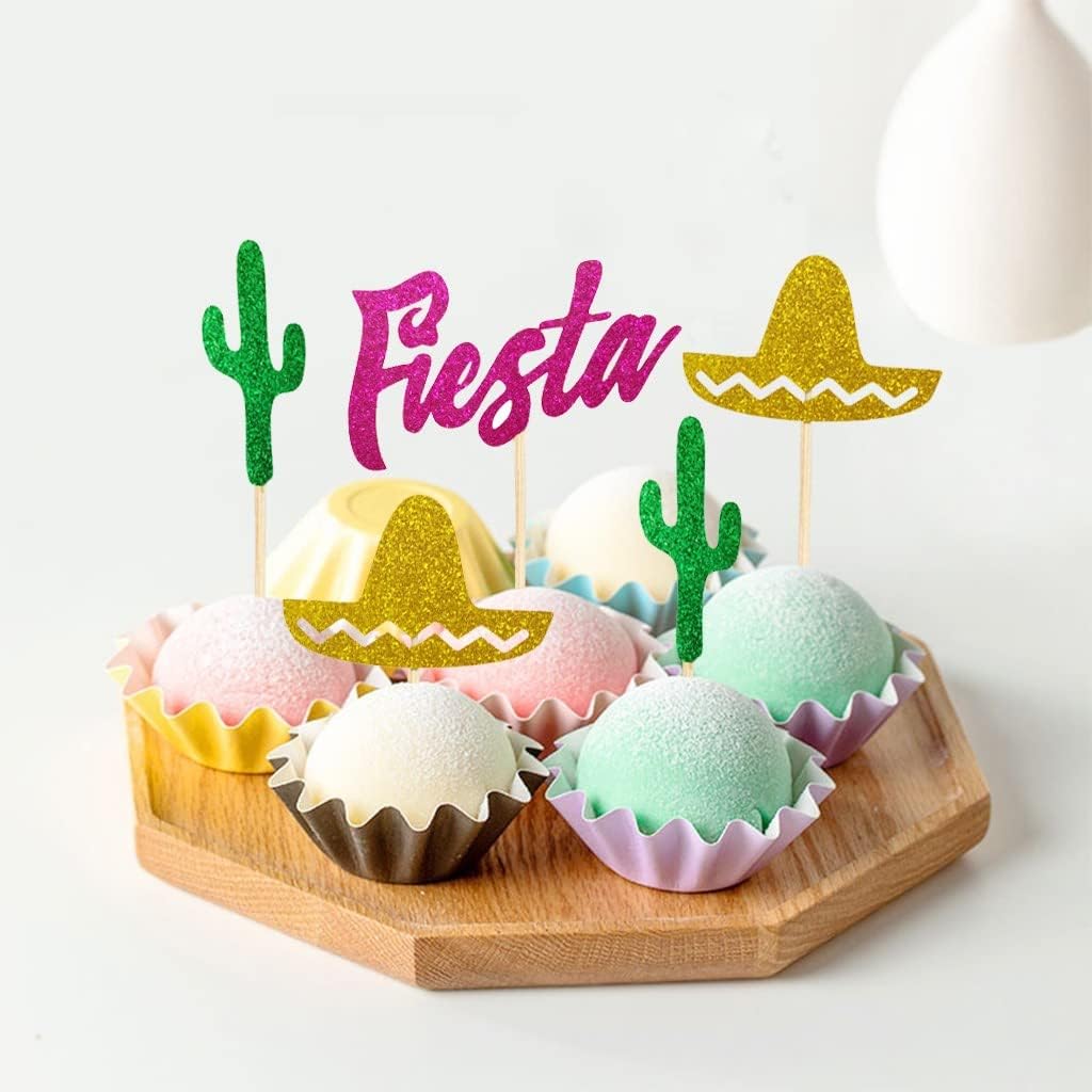 Detalle de Mexican Hat Cactus Cupcake Toppers, 24-Pack