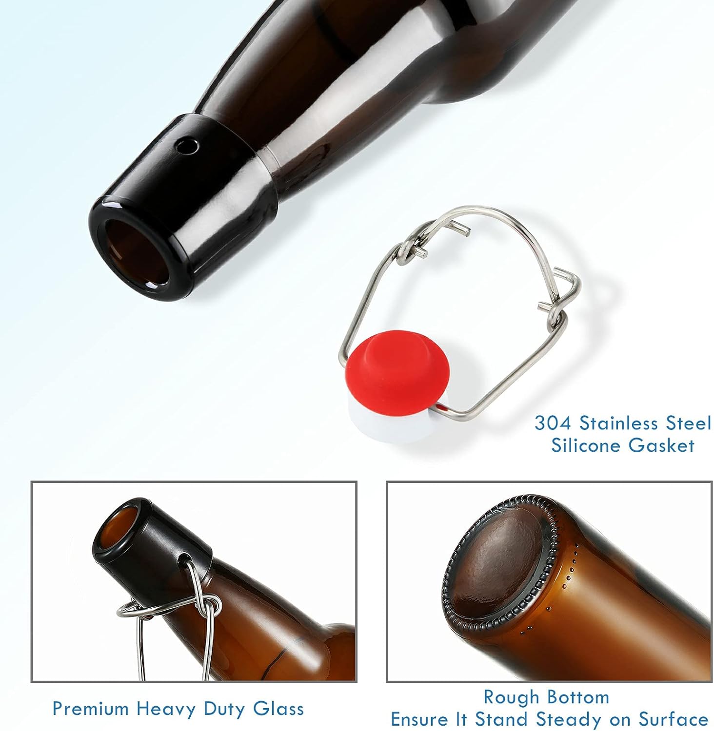 Detalle 1 de YEBODA 12 oz Amber Beer Bottles with Flip Caps 🍺