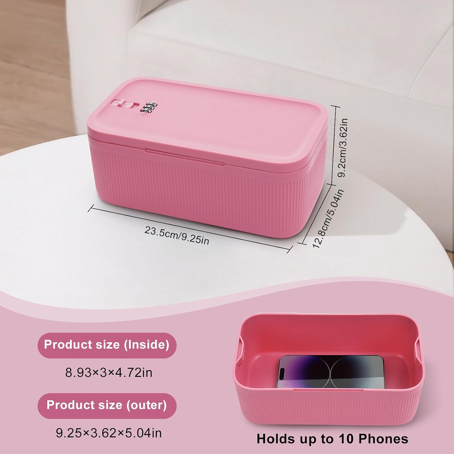 Detalle 2 de Small Lockable Storage Box with Combination Code (Secure Medicine Safe, Phone Jail & Snack Box) – 23.5 x 12.8 x 9.2cm