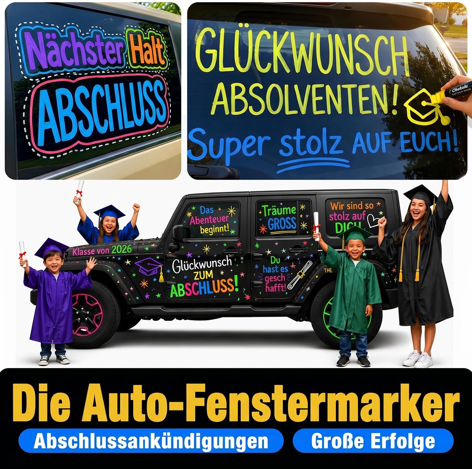 Detalle de Chalkola Kreidestifte abwaschbar für Tafel & Fenster – Jumbo 15 mm (8 Kreidestifte)