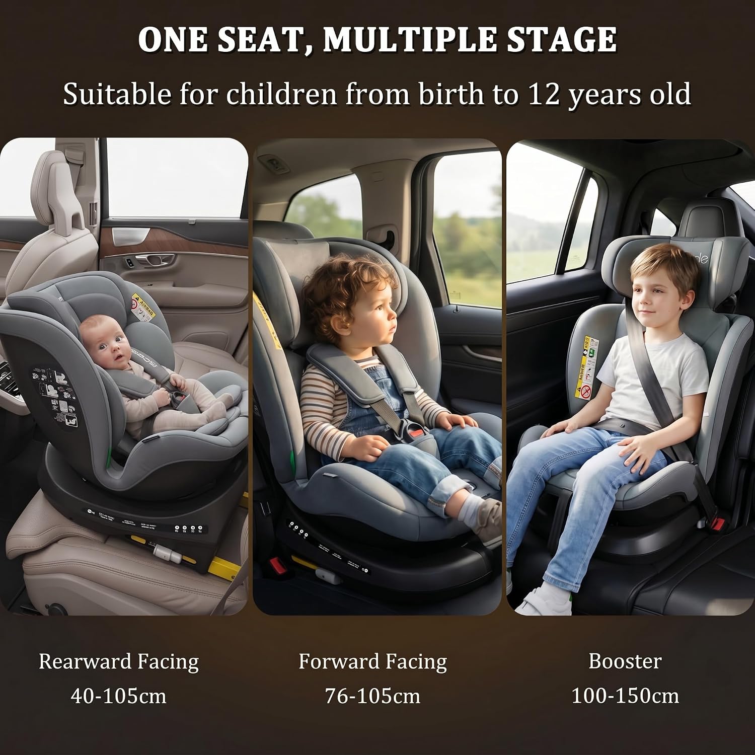 Thumbnail 2 de Reecle Kindersitz 360° drehbar i-Size mit ISOFIX | 0–12 Jahre, 0–36 kg, 5 Liegepositionen