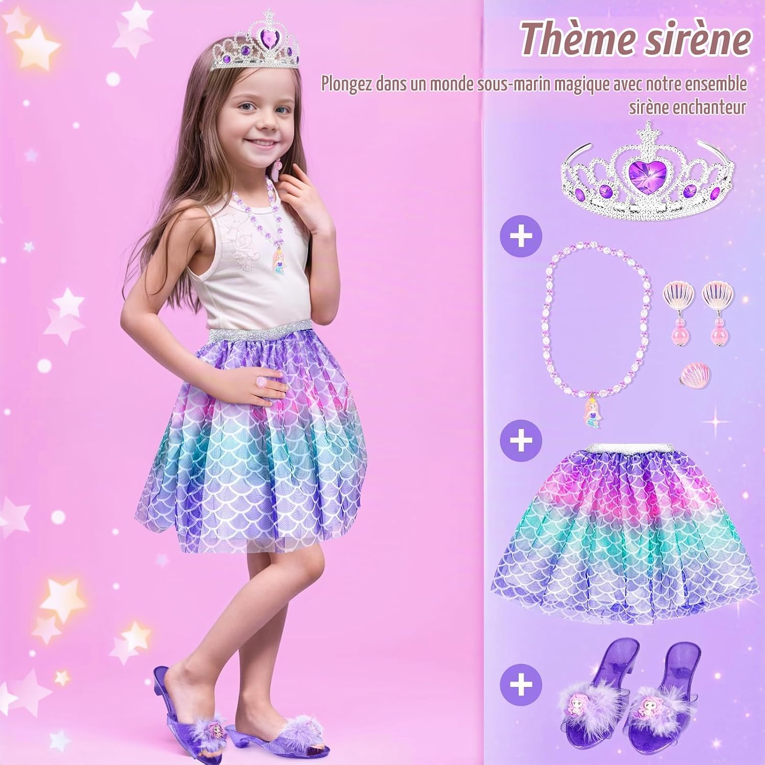 Detalle de Dreamon MX117 prinsessenkostuumset met drie thema’s en accessoires
