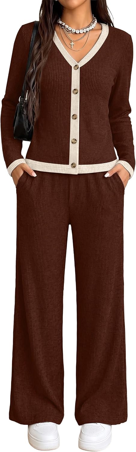 Detalle de WIHOLL Women's Loungewear Set Ribbed Knit