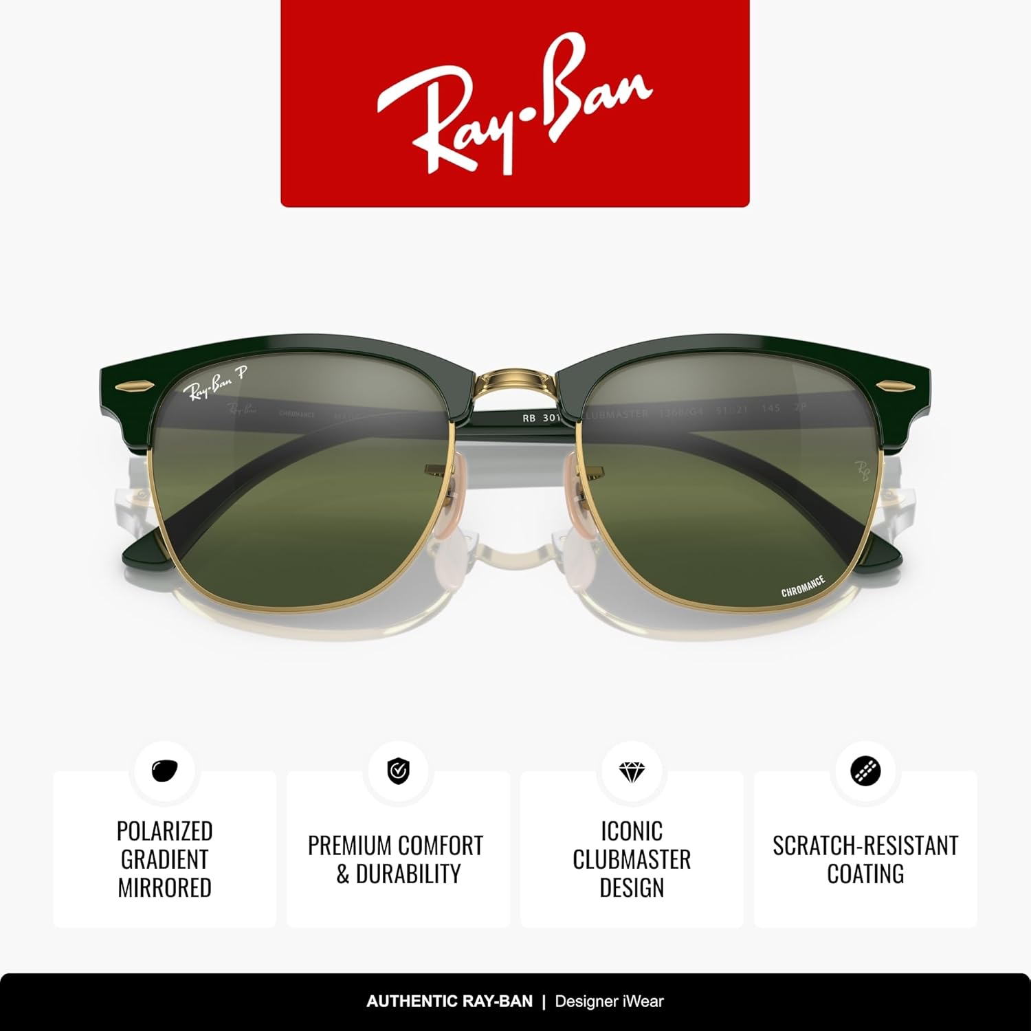 Detalle de Ray-Ban RB3016 Clubmaster square sunglasses