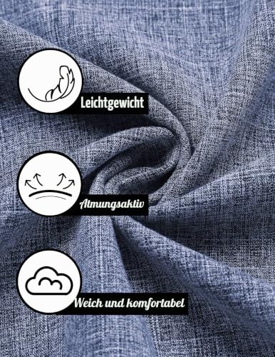 Detalle de COOFANDY Leinenhemd Herren Sommer – Freizeithemd Kurzarm, Tiefes Blau, Regular Fit, Bügelfrei