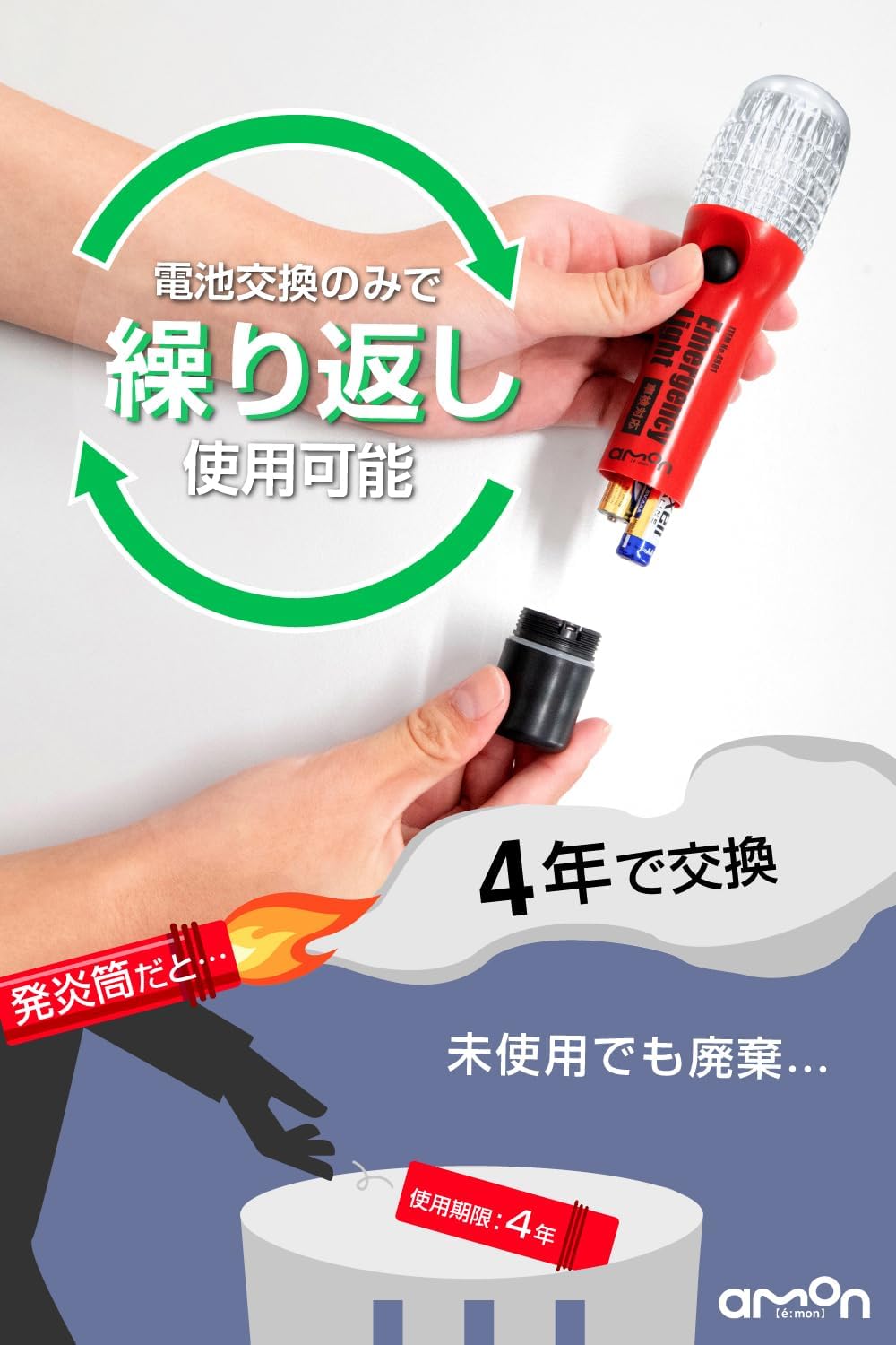 Thumbnail 3 de エーモン 4881 非常信号灯 赤 水平方向に光を拡散・電池交換で繰り返し使用