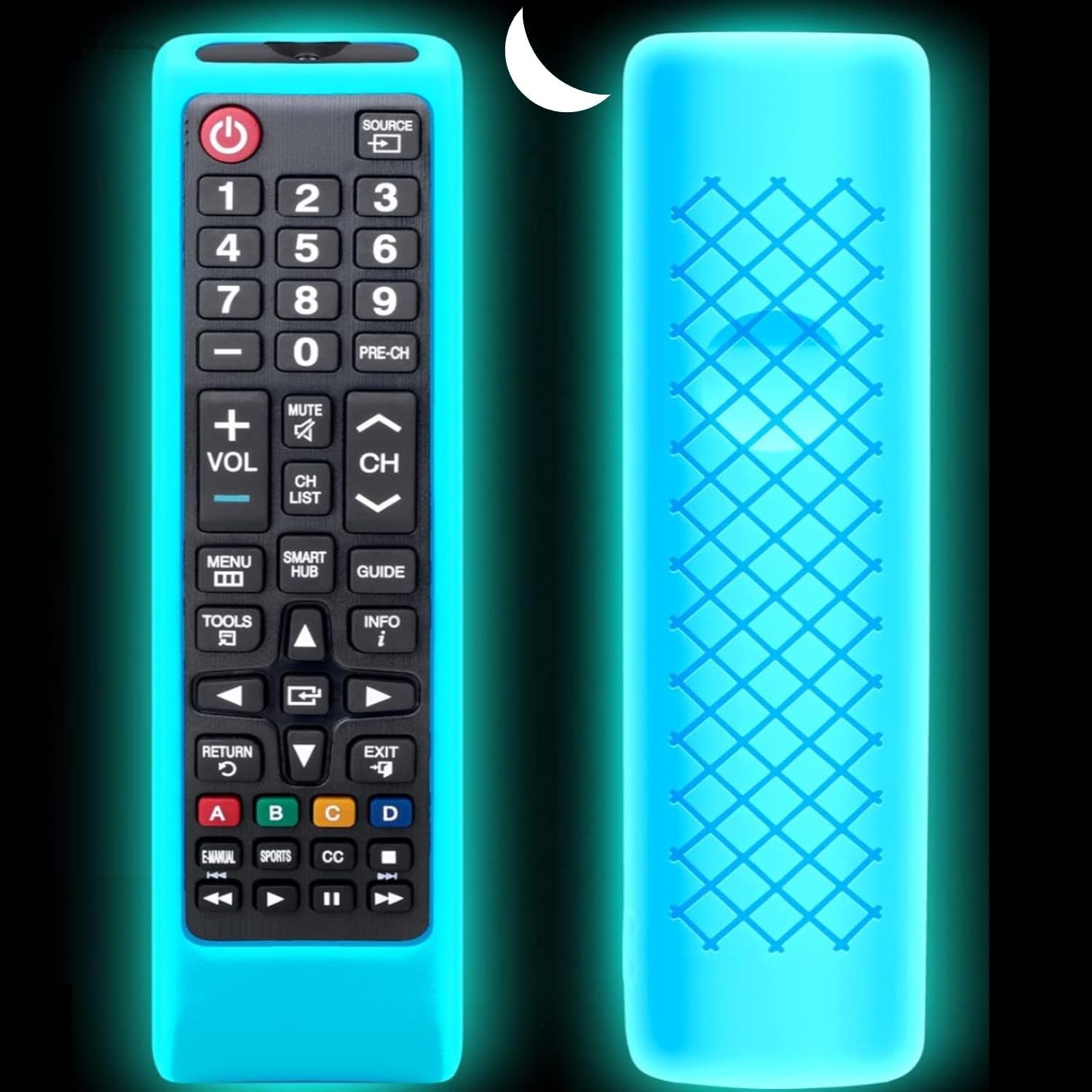 Detalle de 2-Pack Remote Cover Case for Samsung TV Remotes – Glow in the Dark Silicone Sleeve with Lanyard