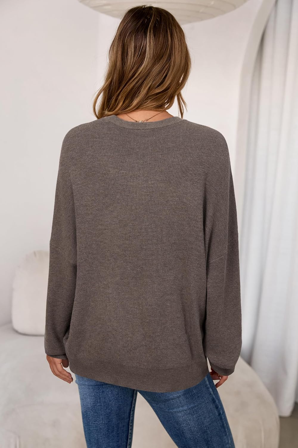 Detalle de Arach&Cloz Women's Wool-Blend Oversized Sweater, Crewneck, Long Sleeve