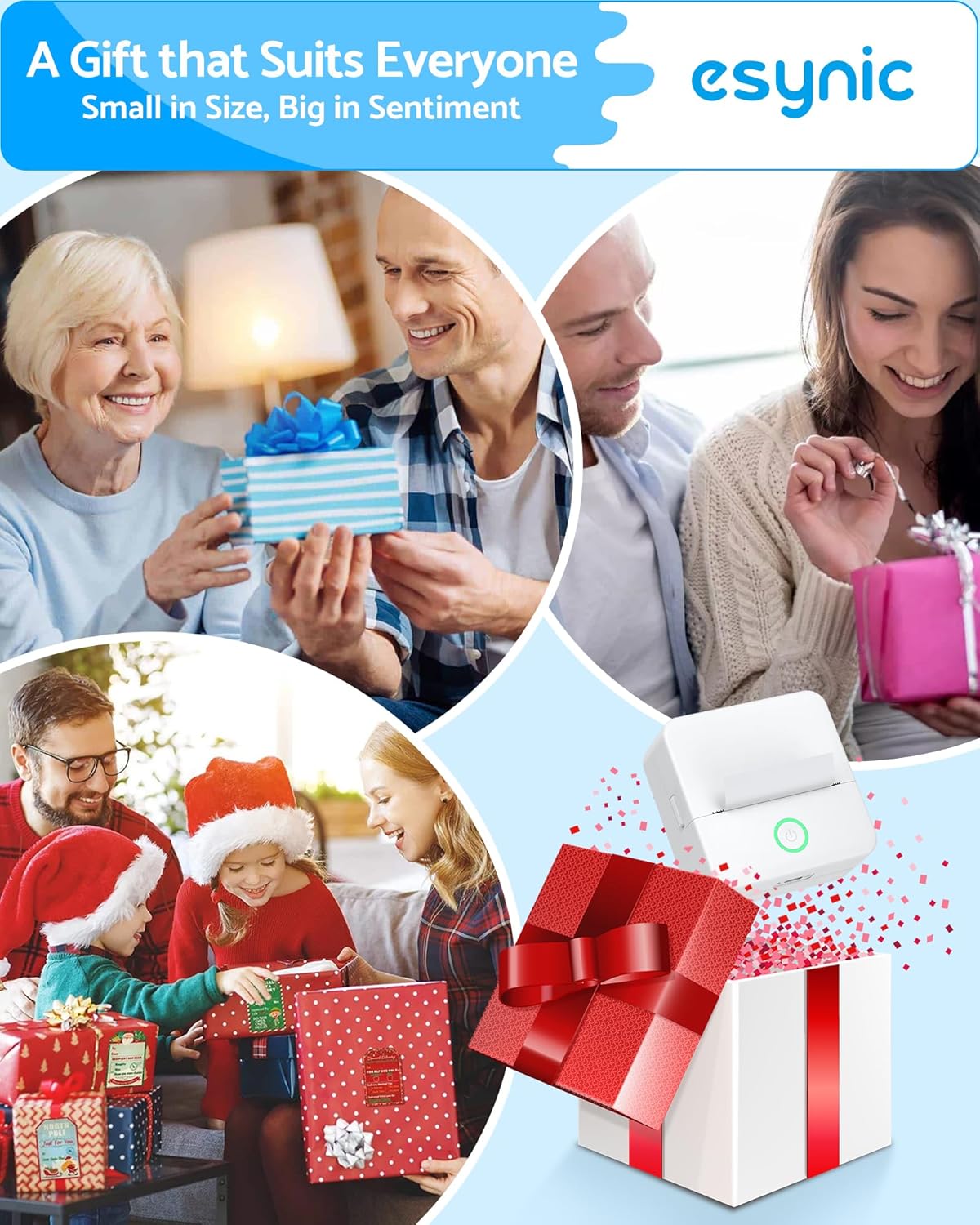 Thumbnail 4 de eSynic Mini Photo Printer Portable Pocket Thermal Printer with 10 Rolls & Storage Bag