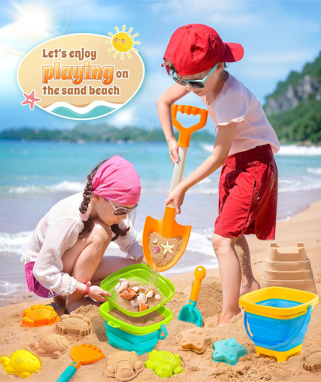 Thumbnail 1 de DUDUCOFU Collapsible Beach Sand Toys Set – 11 Pcs for Kids and Toddlers