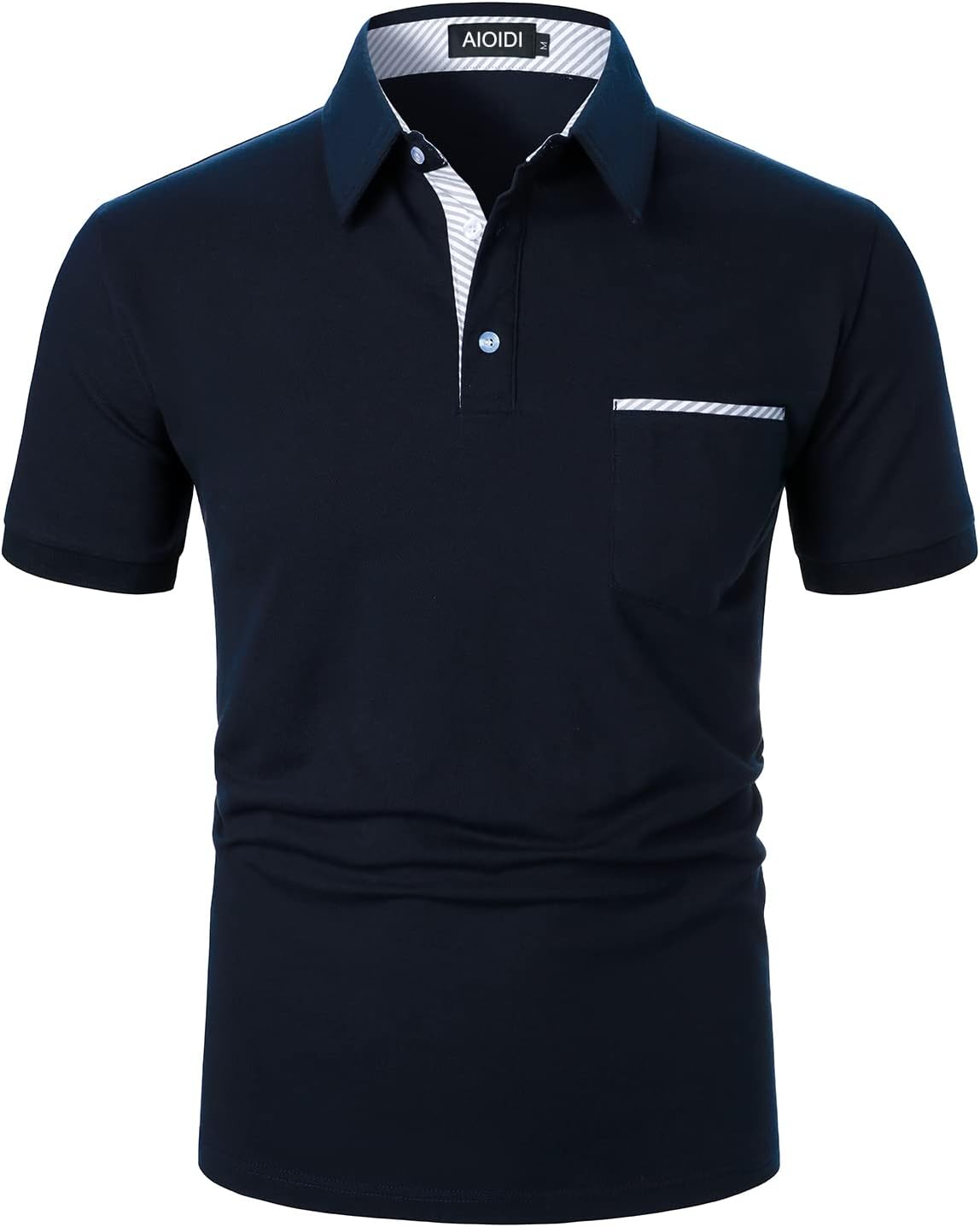 Thumbnail 6 de AIOIDI Baumwolle Herren Streifen Kurzarm Poloshirt – klassisch, mit echter Tasche