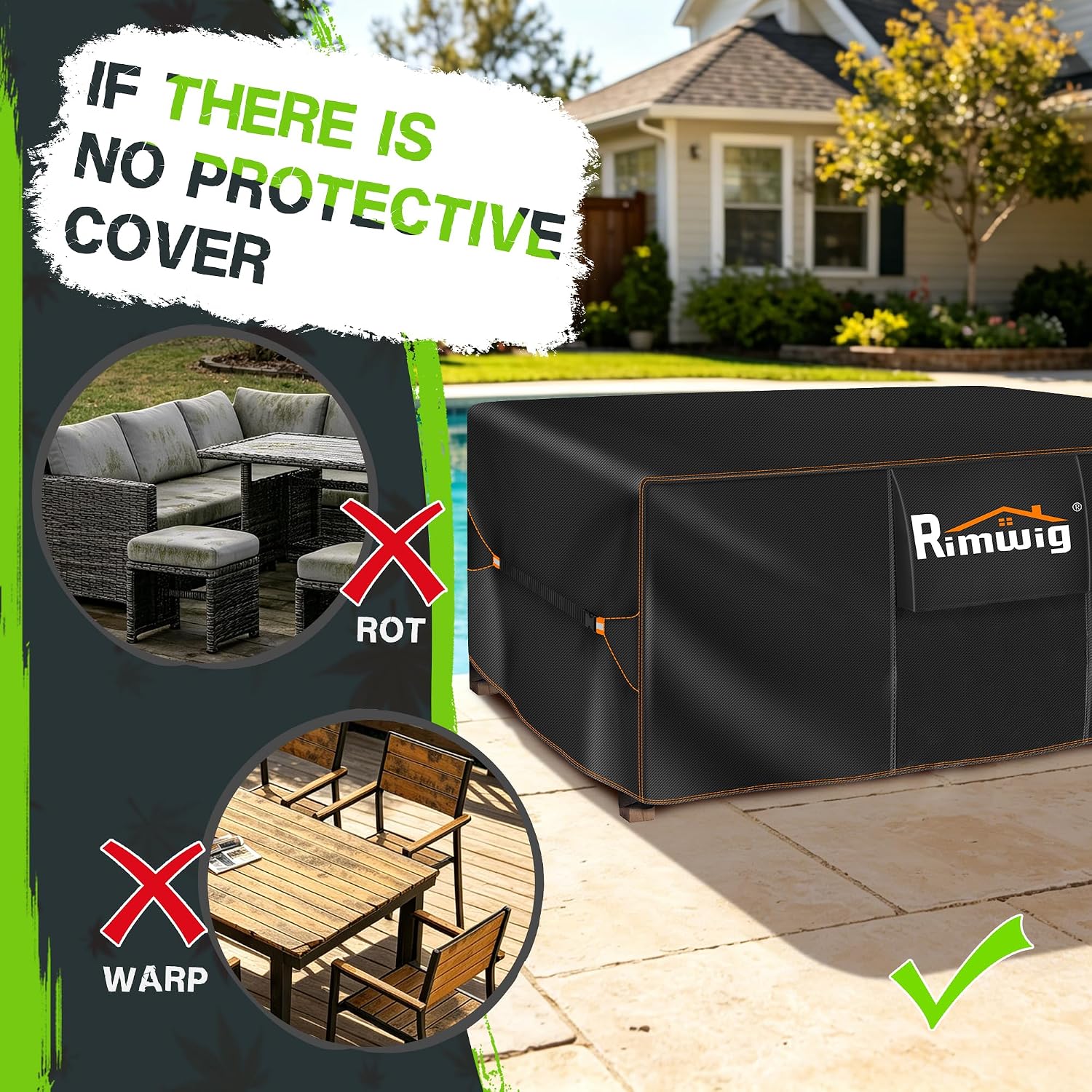 Detalle 1 de Rimwig 90" L x 65" W x 28" H Patio Furniture Cover, Waterproof Polyester
