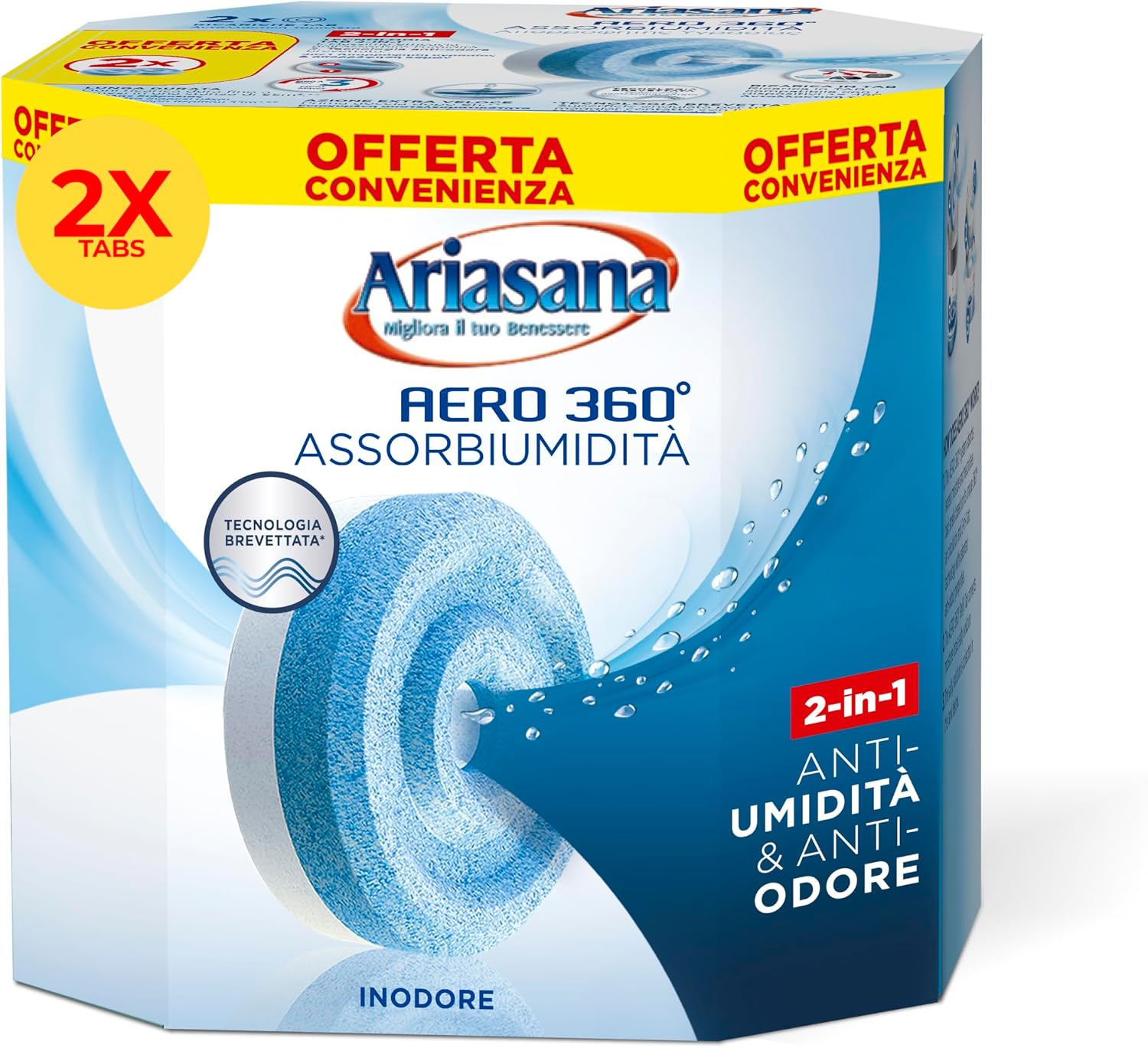 Detalle de Ariasana Aero 360° Ricarica TAB da 450 g – 2 pezzi per deumidificatore con circolazione aria a 360°