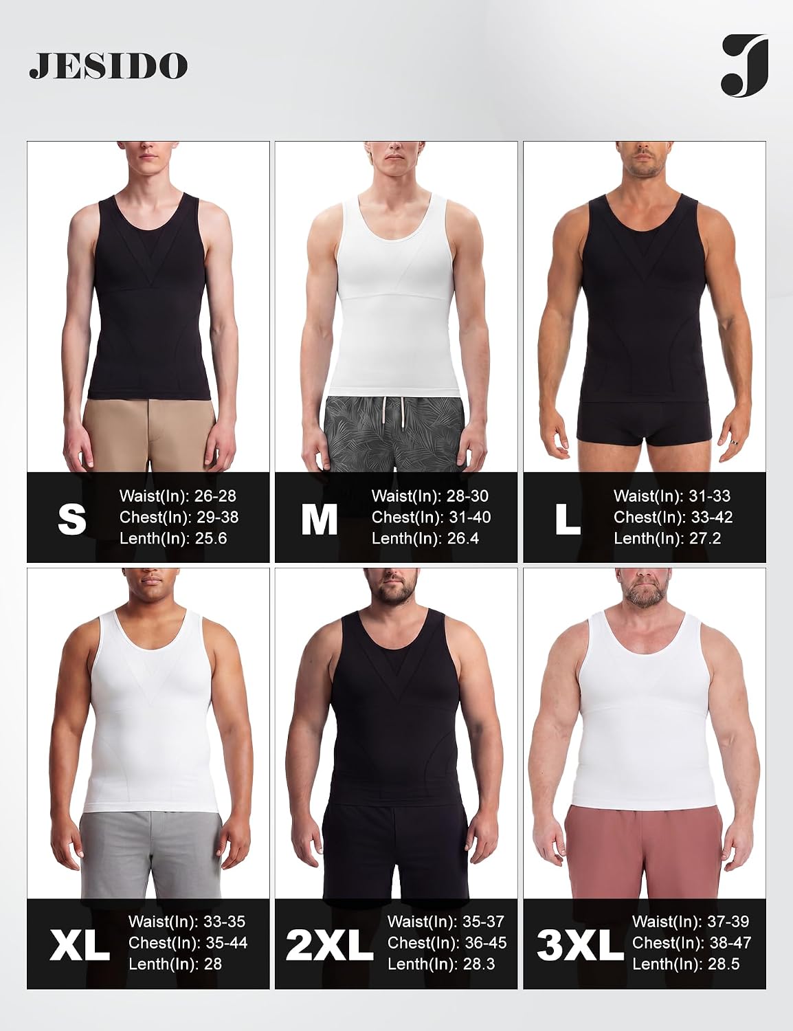 Detalle 2 de JESIDO 3-Pack Men's Compression Tank Tops, 92% Polyamide, Sweat-Wicking