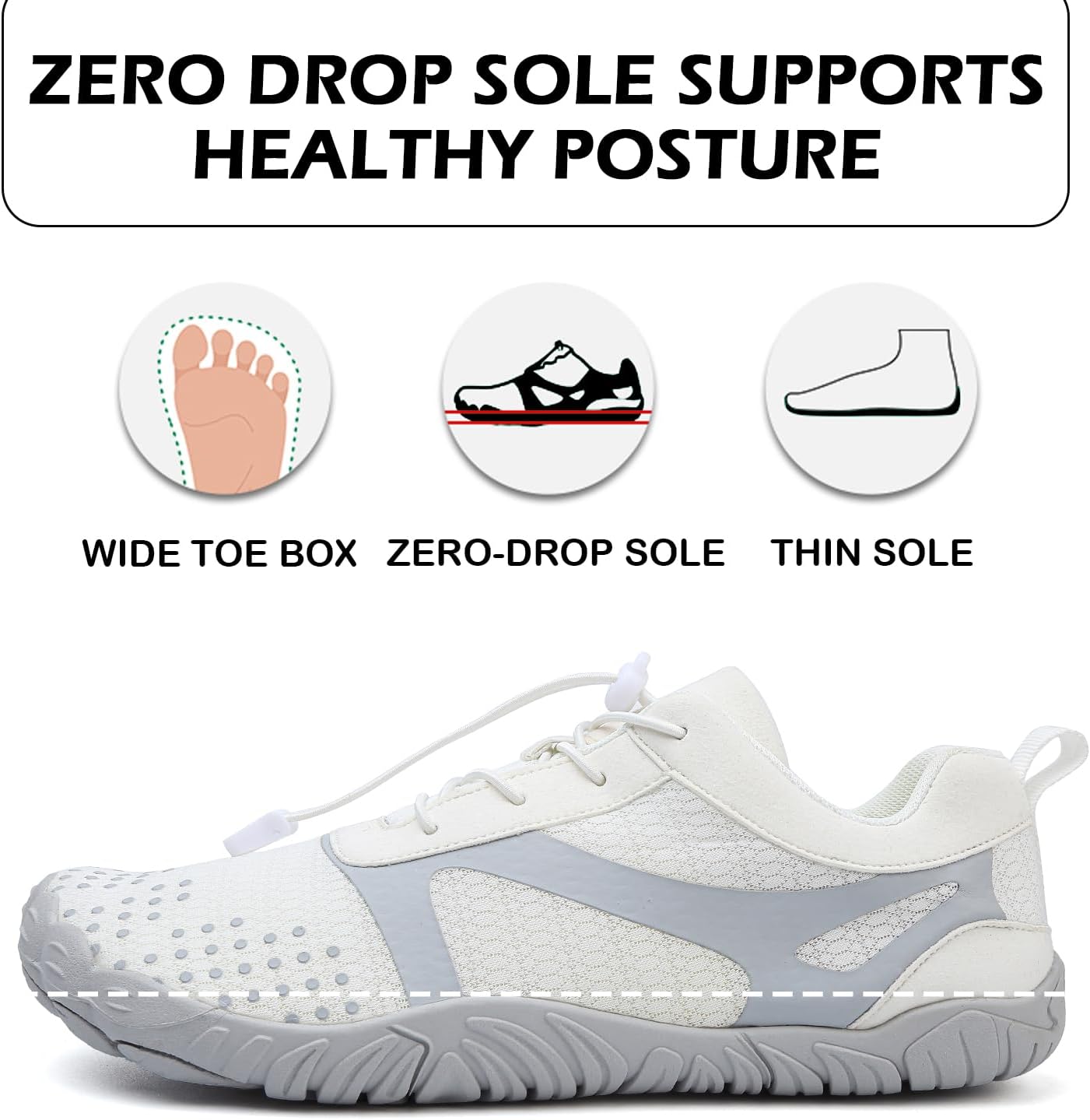 Detalle de DimaiGlobal Scarpe Barefoot Minimaliste da Trail e Indoor – Zero-Drop, suola antiscivolo, mesh leggera