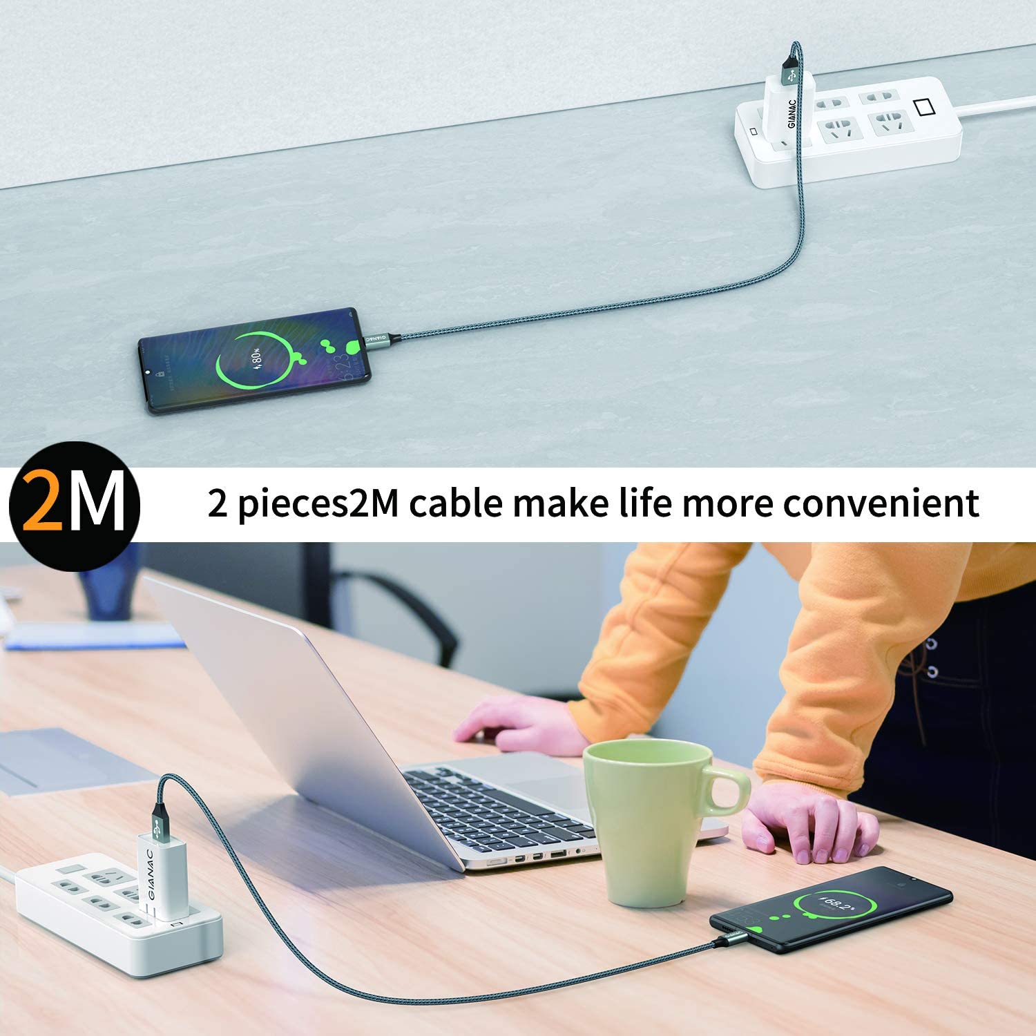 Thumbnail 5 de GIANAC USB C Kabel 2 m, 2er-Pack, 3,1 A