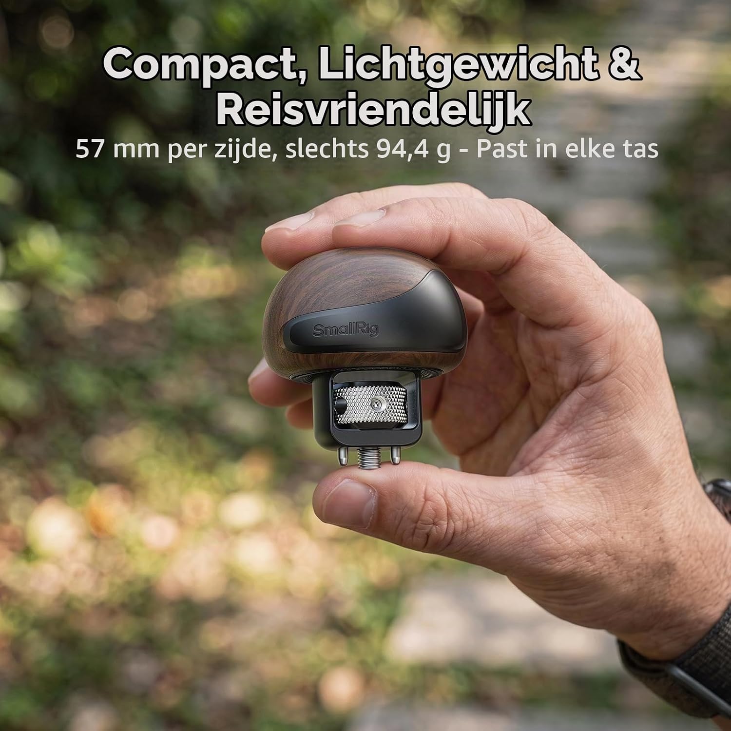 Detalle de SMALLRIG 5926 mini-zijhandgreep van hout met 1/4"-20-aansluiting