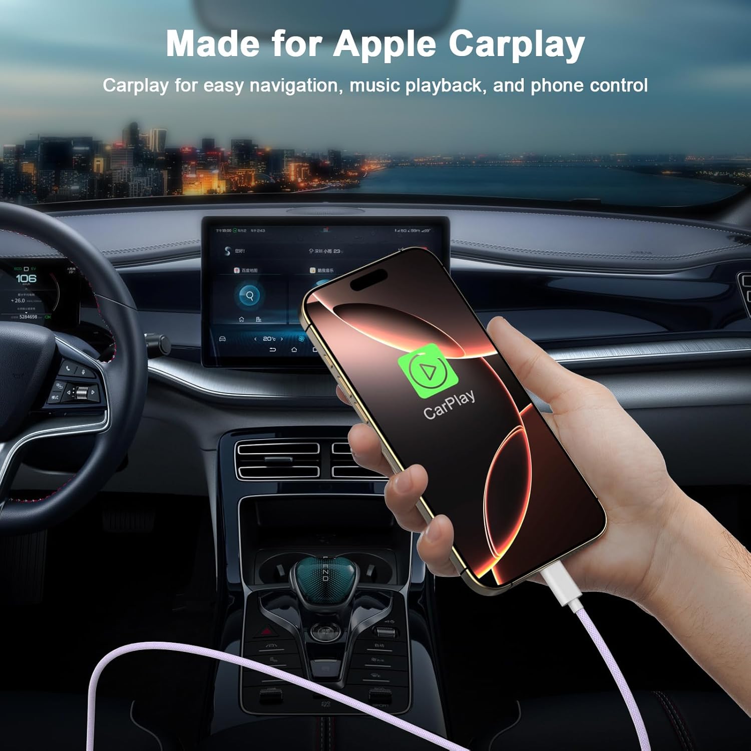 Thumbnail 1 de Car CarPlay Cable for iPhone 16/15 (3 Pack) – 2m USB-A to USB-C Woven Car Charger Cord, Purple