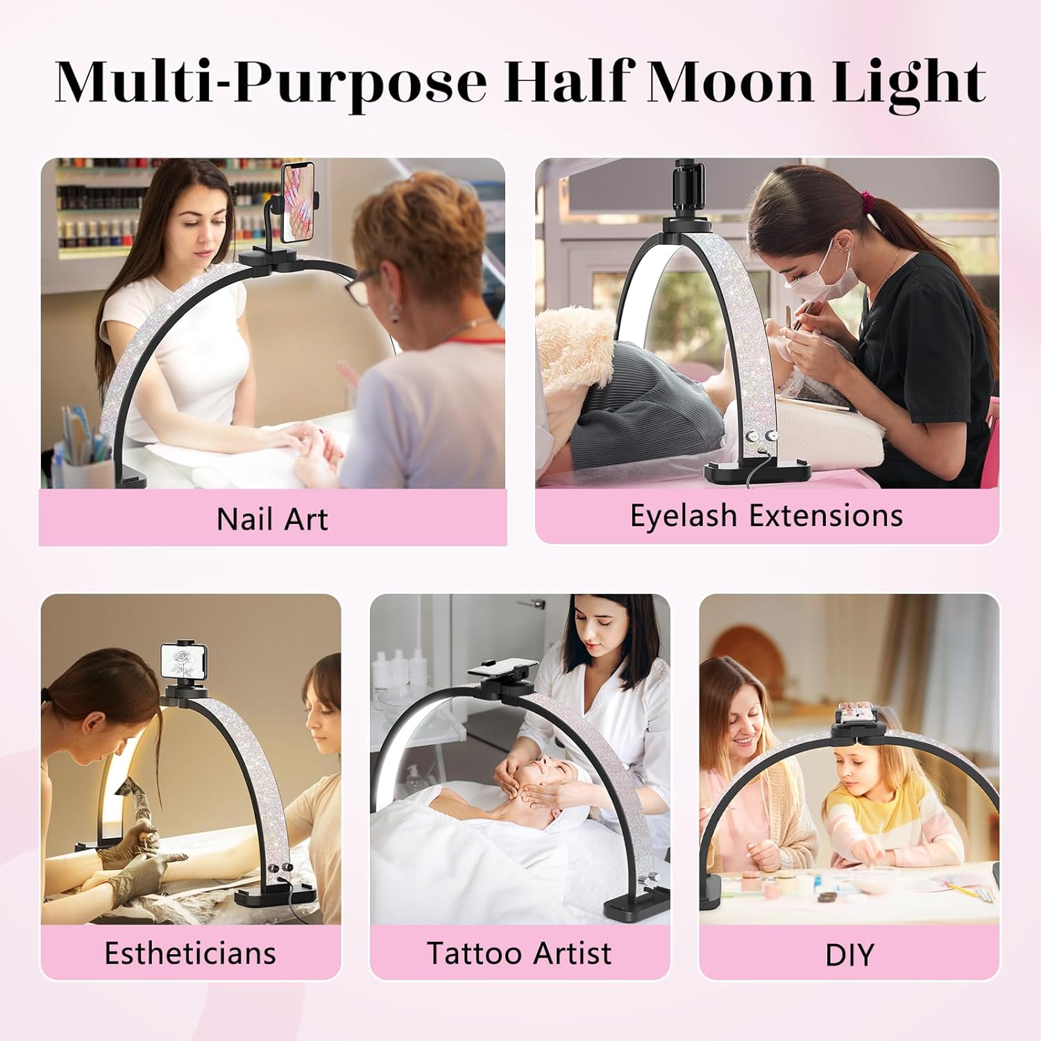 Thumbnail 6 de Half Moon Light for Nail Desk: 30" Arch Light with Phone Holder, 3 Colour Modes & 10 Brightness Levels