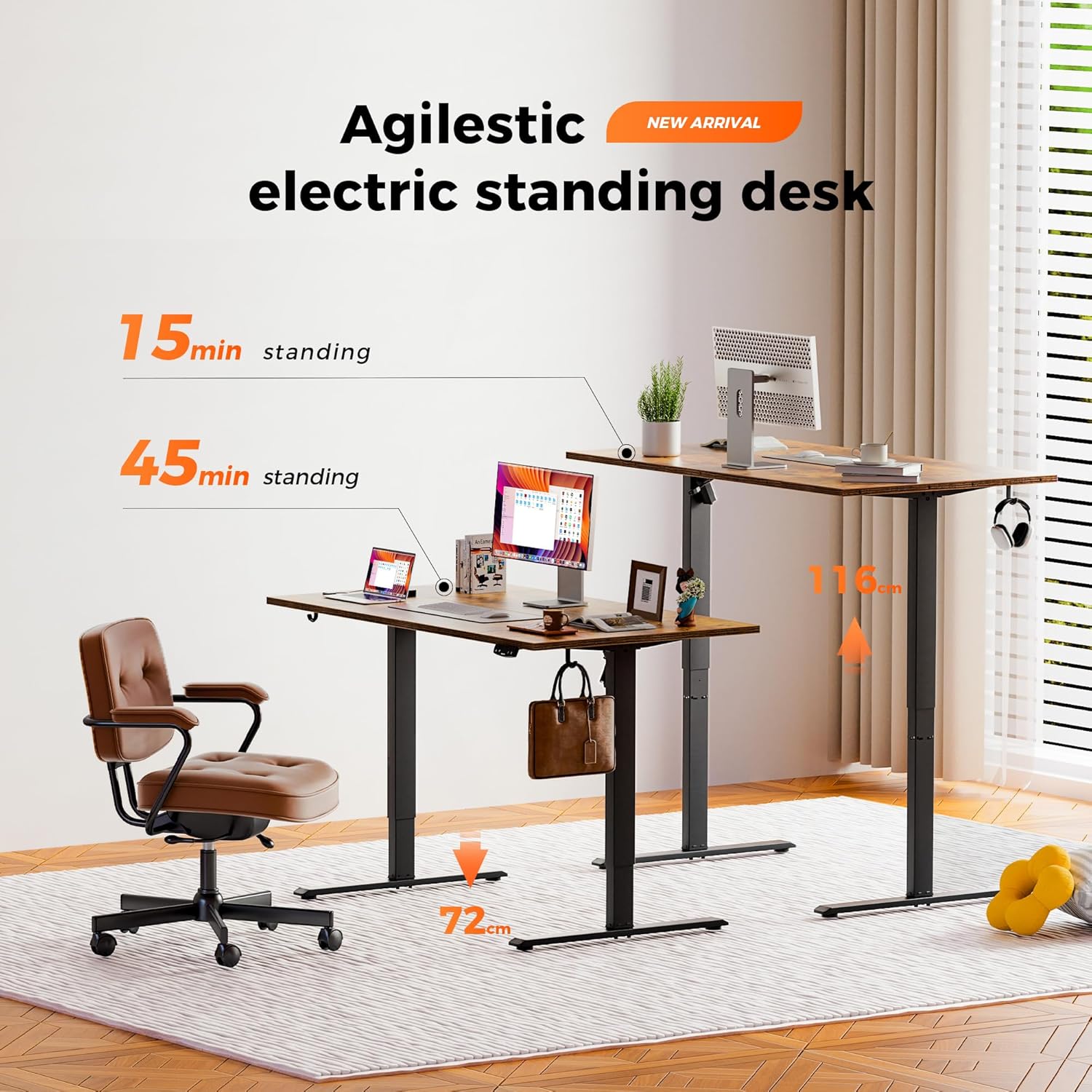 Thumbnail 1 de Agilestic Height-Adjustable Electric Desk, 140x80 cm – Sit-Stand Office Desk