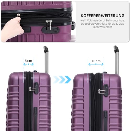 Detalle de BEIBYE Reisekoffer 2088 Hartschalekoffer – M Größe (55 × 39 × 23 cm), 45 L bis 65 L dank Dehnfuge, Lila