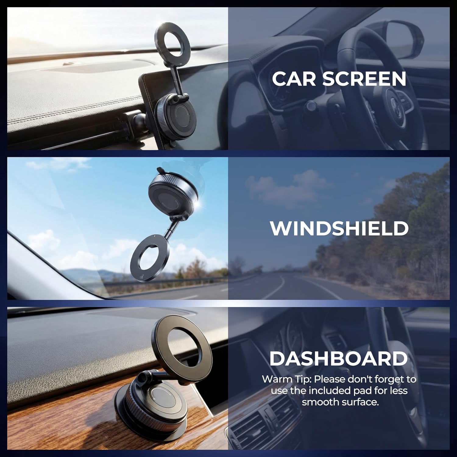 Detalle de Hoikwo Car Phone Holder – 360° Rotatable, Foldable Vacuum Magnetic Mount for Cars