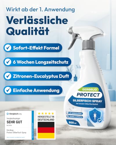 Detalle de Gerobug Silberfisch-Spray mit Sofortwirkung 500 ml – effektiver Schutz gegen Silberfische und Papierfische