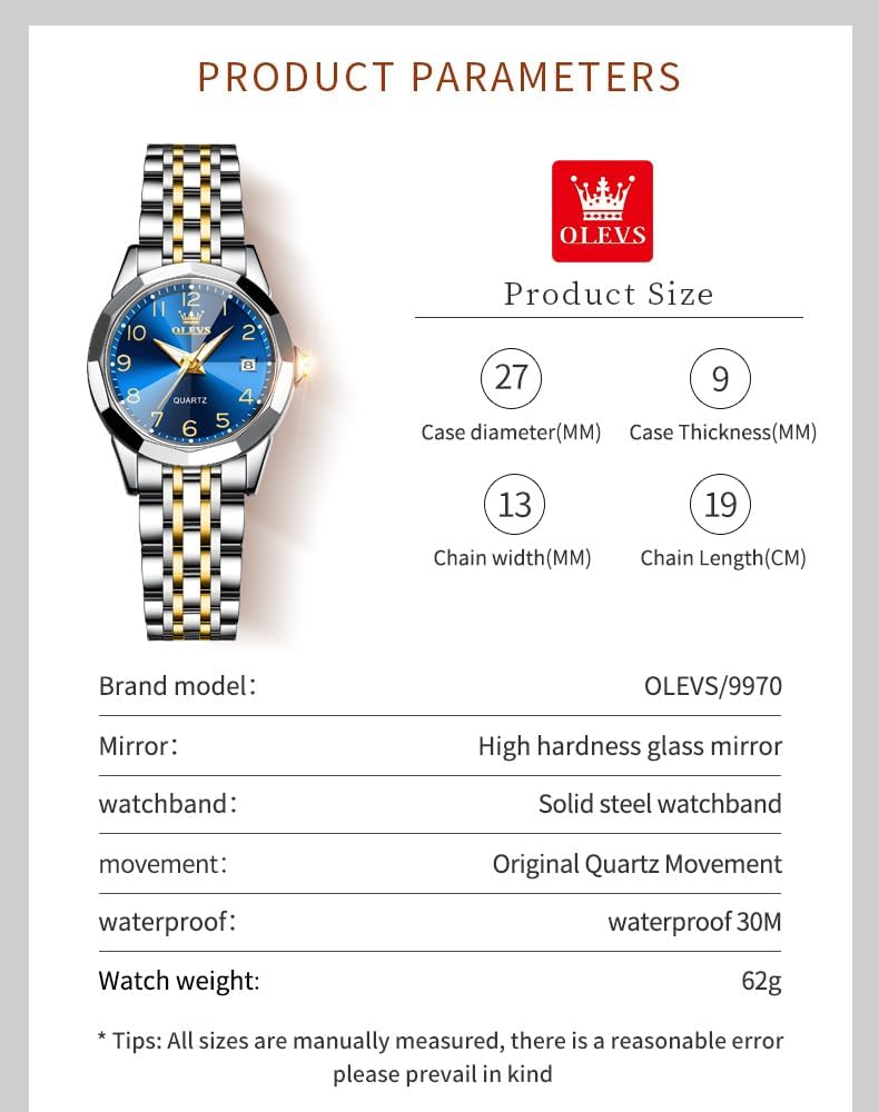 Detalle de OLEVS Montre Femme Analogique Quartz en Acier Inoxydable — Étanche, Lumineuse, Diamant et Cadeau Élégant