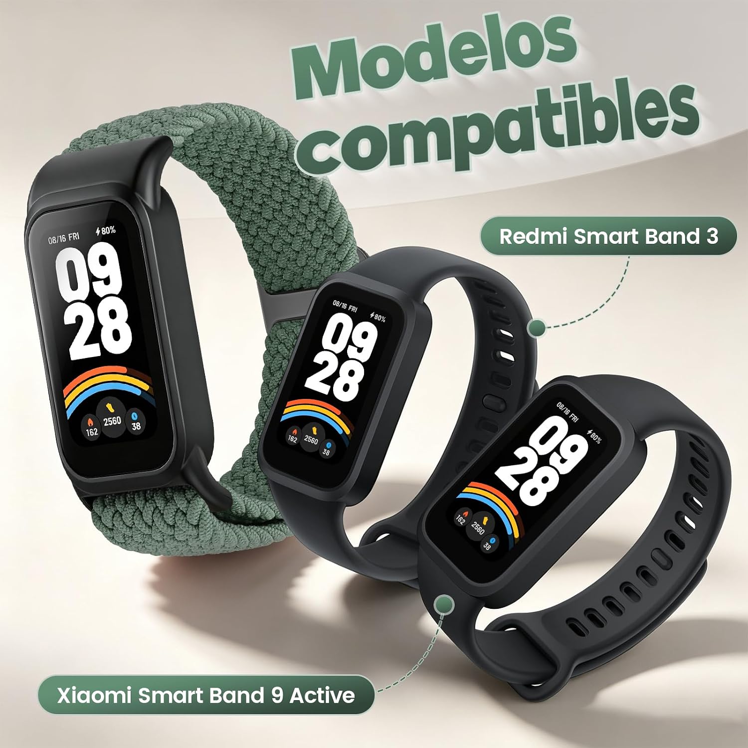 Detalle de Janpso Correas trenzadas para Xiaomi Smart Band 9 Active/Redmi Smart Band 3 – Elástico y ajustable