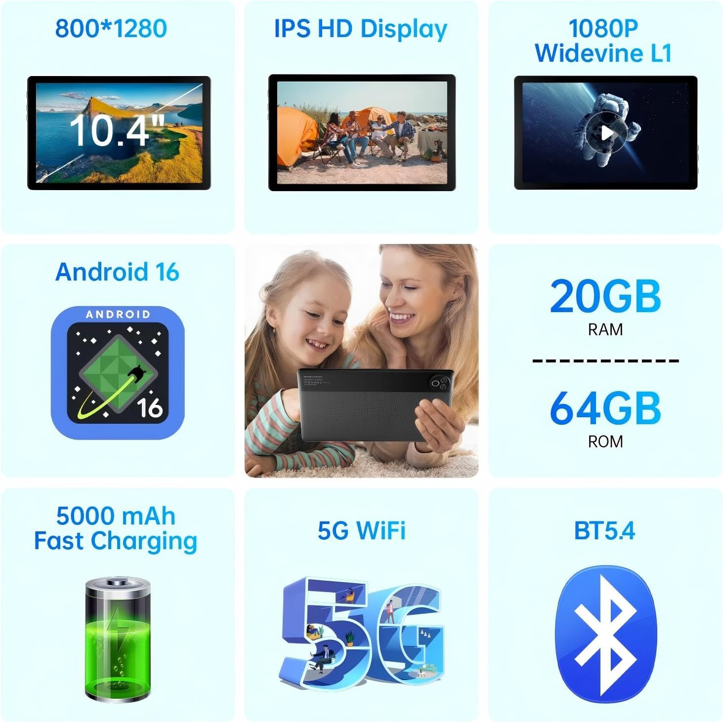 Thumbnail 3 de MUISOO Android 16 10.4-inch Tablet (20GB RAM + 64GB ROM, WiFi 6) – 5000mAh, Dual Cameras, Widevine L1