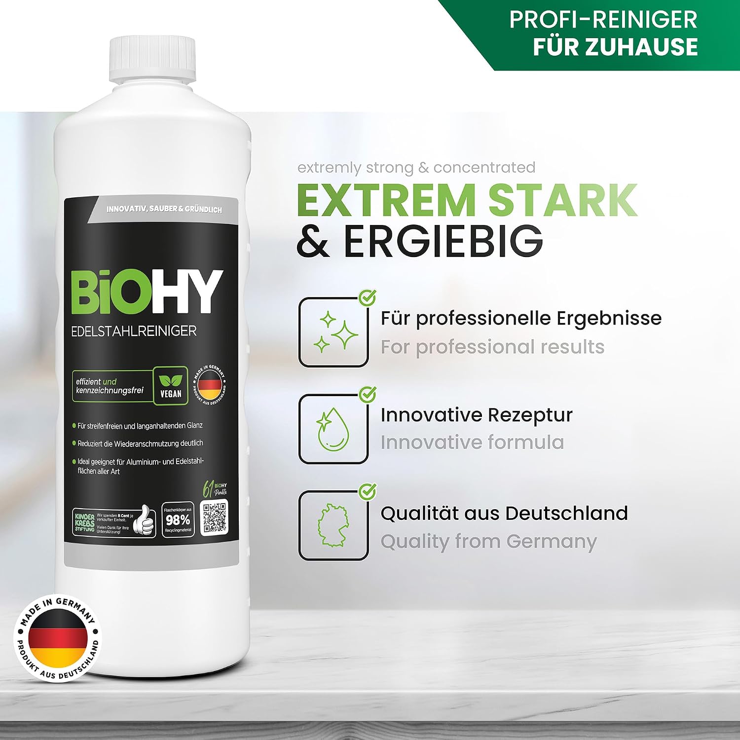 Detalle de BIOHY RVS-reiniger 1 l met doseerder voor keuken, potten en grill