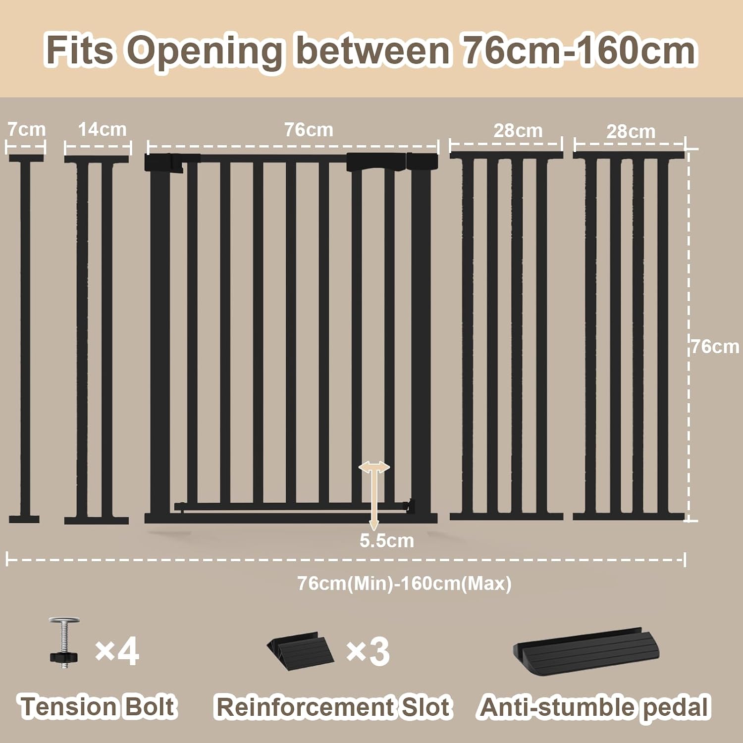 Detalle 2 de Amibud pressure-mounted baby gate, 76–160 cm