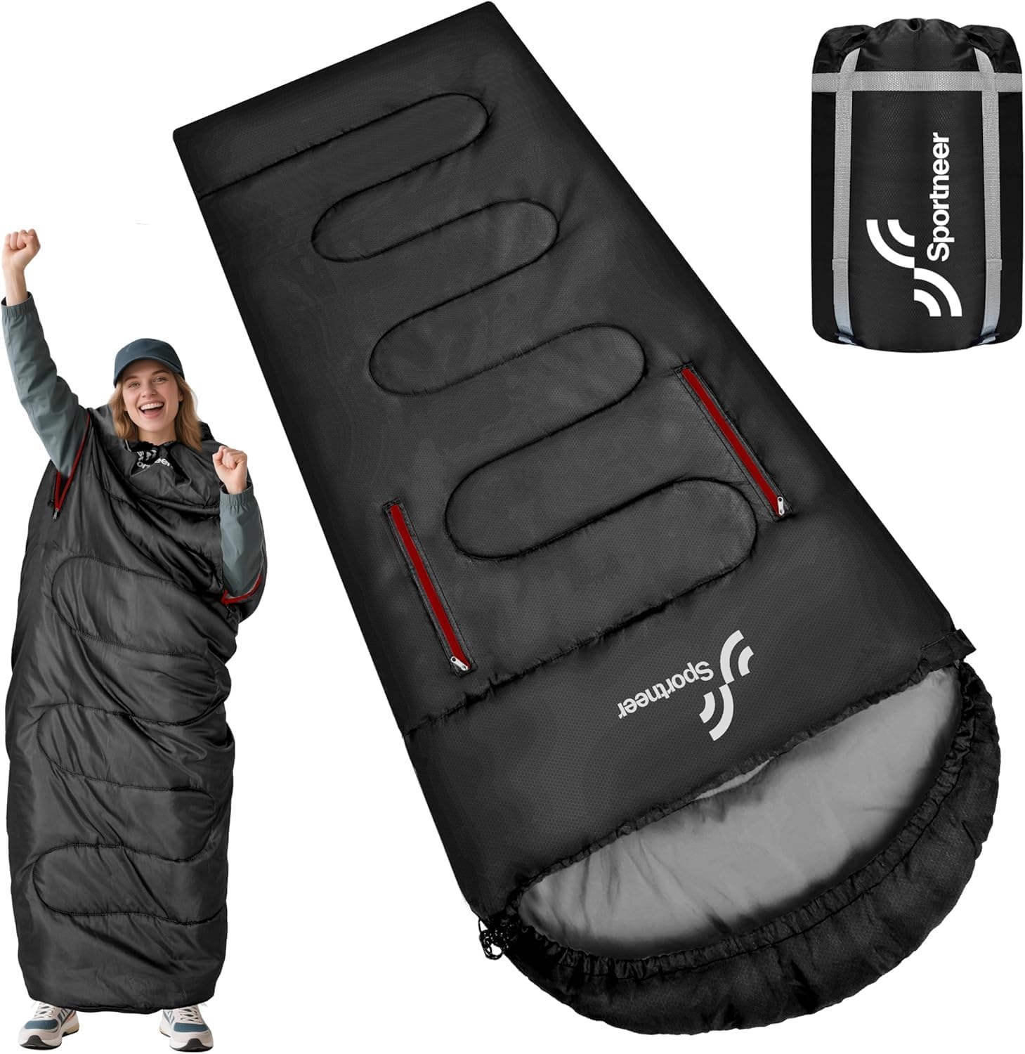 Detalle de Sportneer Wearable Sleeping Bag with Arm Zippers, 32–65°F, 3.7 lb