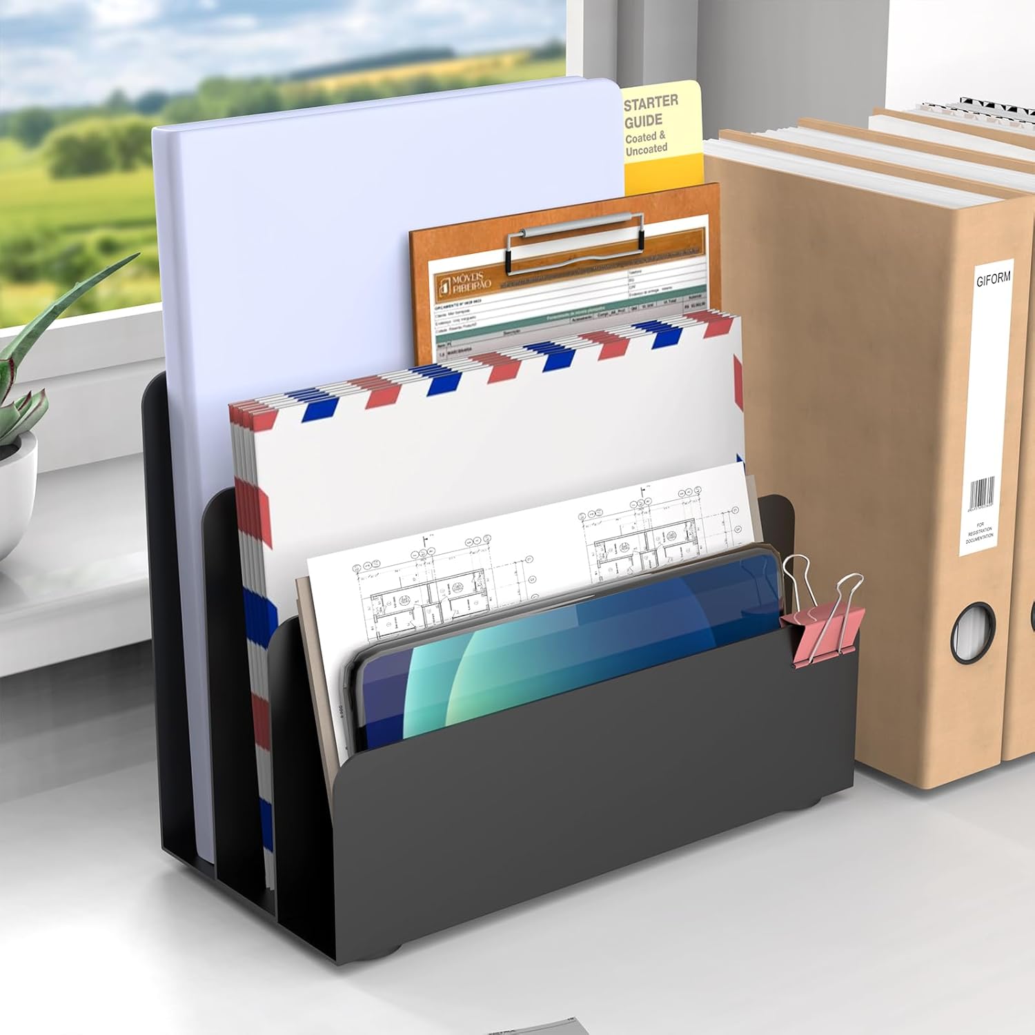 Thumbnail 4 de OUTIOE Mail Organizer Small Metal File Holder ๐