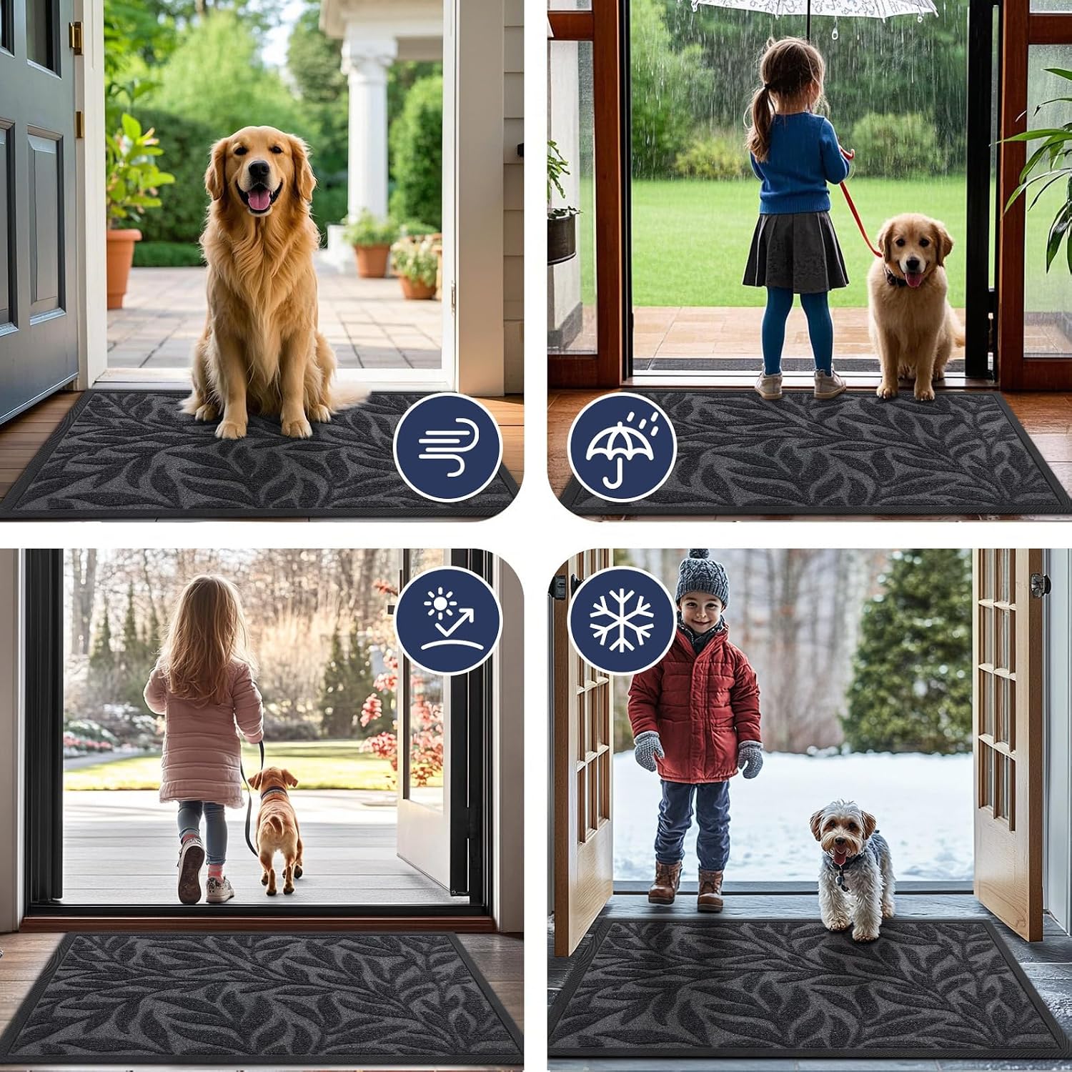 Thumbnail 6 de Smiry YSMD056+028-G-2026 Leaf Door Mat, Gray Polyester and Rubber