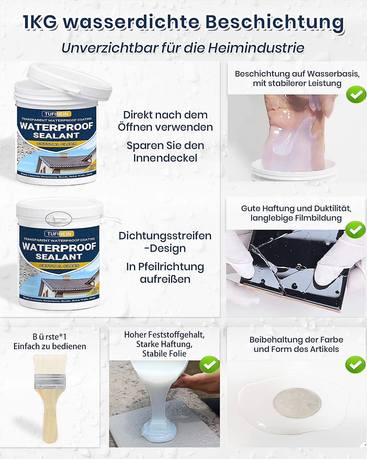 Thumbnail 5 de Transparenter Wasserdichter Beschichtungsmittel 1KG von TUFINEIN – Unsichtbare Abdichtung für Innen und Außen