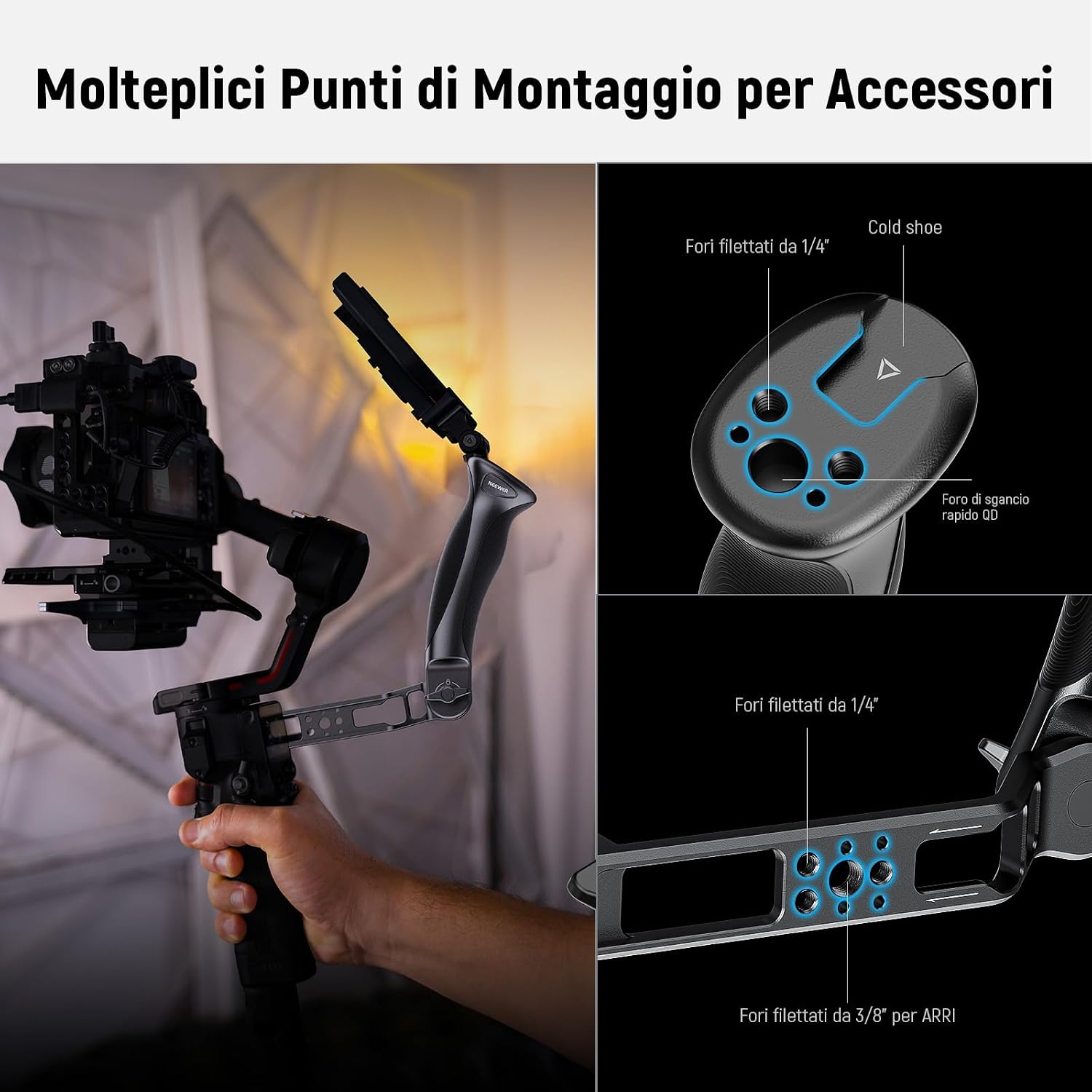 Detalle 2 de NEEWER Basic CA143, maniglia gimbal regolabile per riprese dal basso (compatibile con serie DJI Ronin RS)