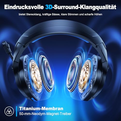 Detalle de Fachixy FC200 Wireless-Gaming-Headset mit 2,4 GHz, Bluetooth 5.4 und 50-mm-Treibern