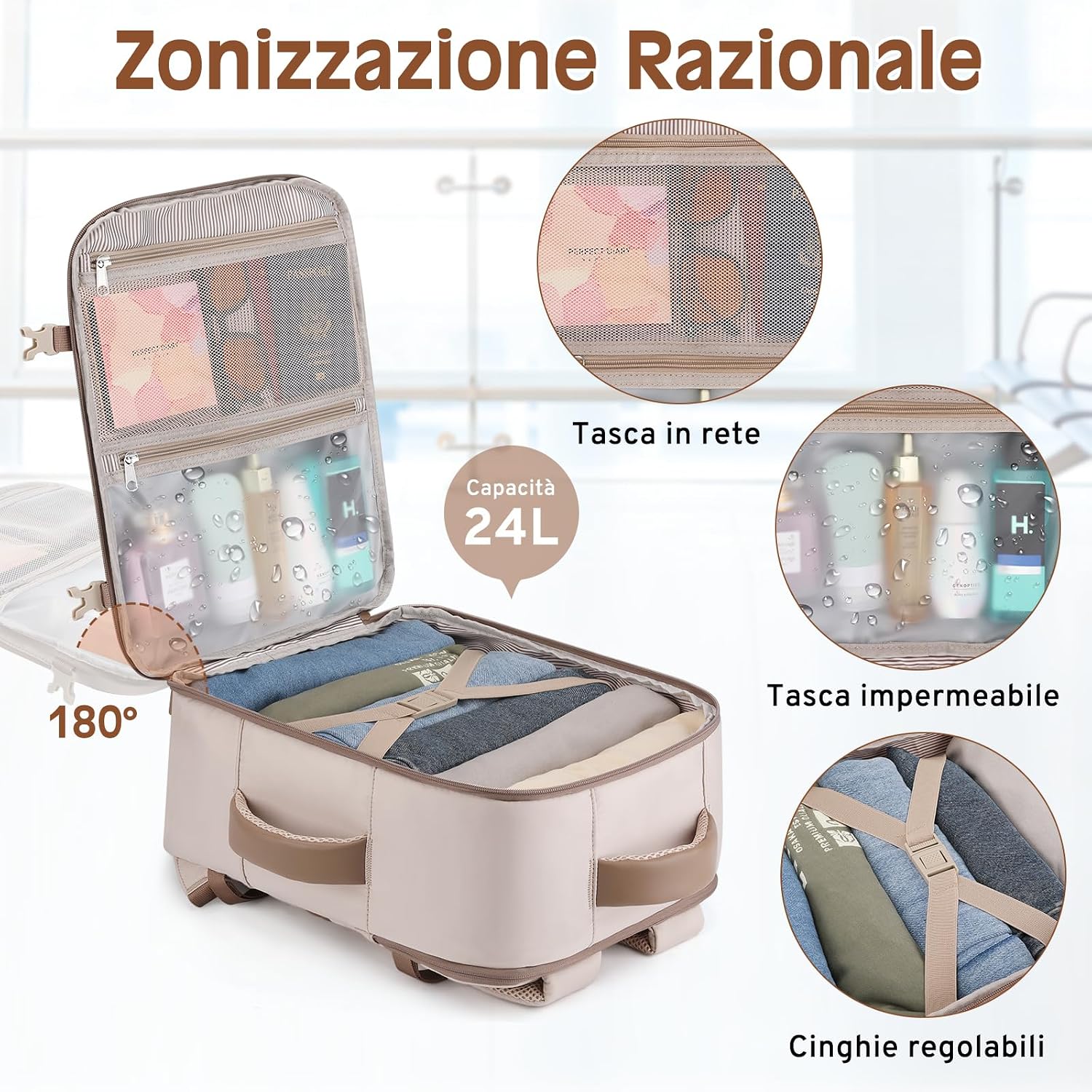 Detalle de ETRONIK Zaino Ryanair 40x30x20 cm, 24 L: zaino da viaggio impermeabile con scomparti per PC fino a 15