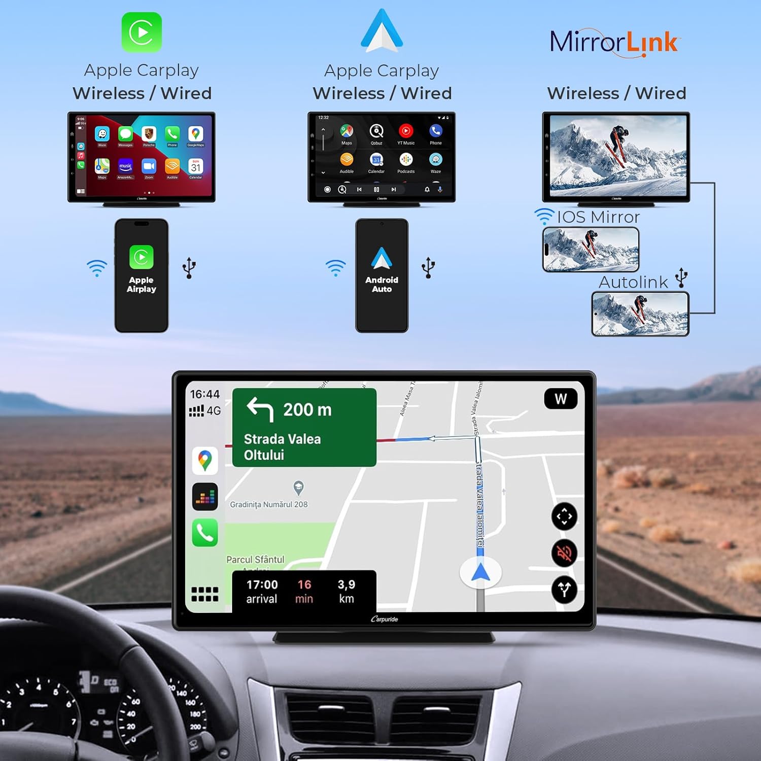 Thumbnail 1 de CARPURIDE W901 Pro: 9-inch Portable CarPlay & Android Auto with Dual Bluetooth and Mirror Link
