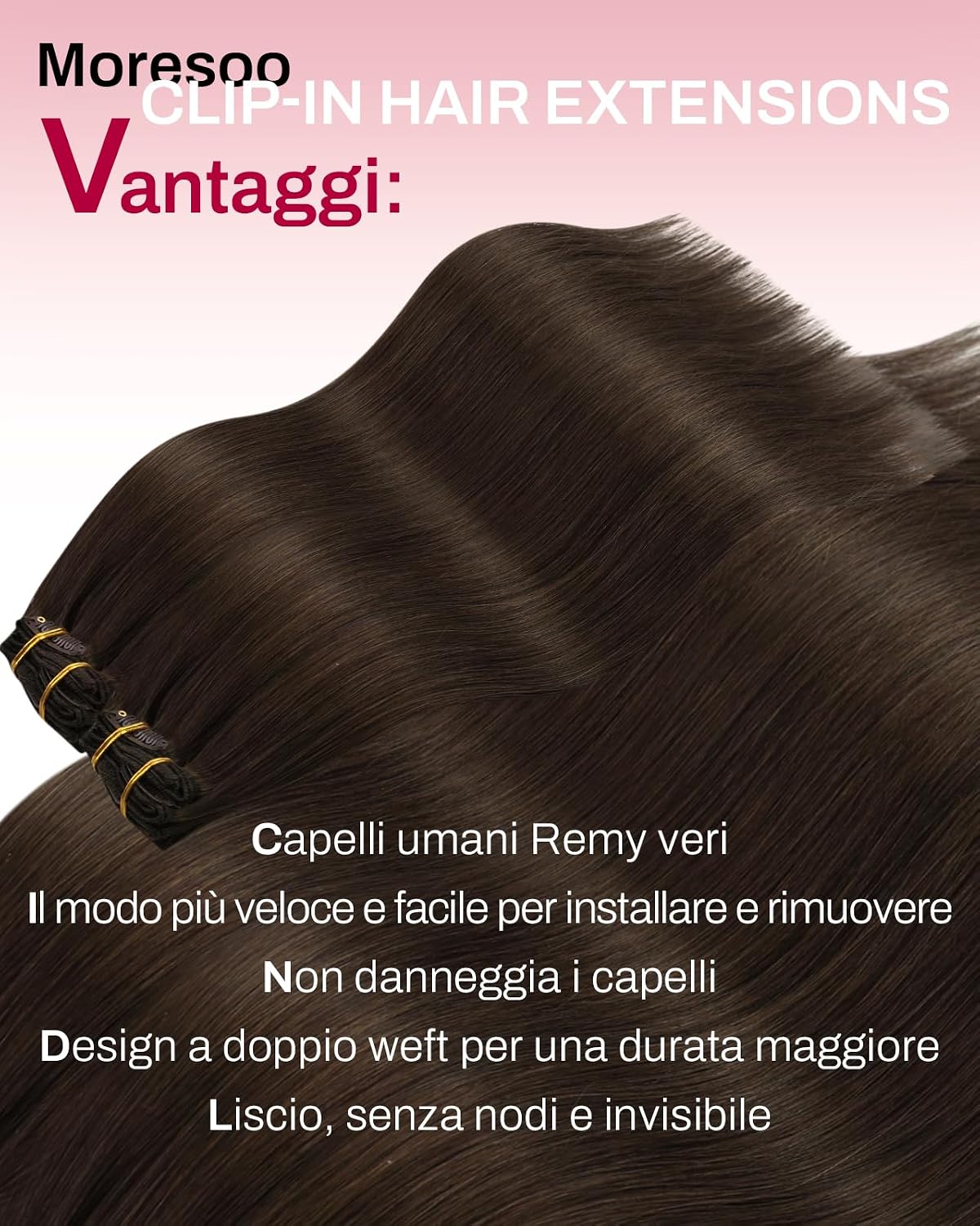 Detalle de Moresoo Extension Capelli Veri Clip 150g Cioccolato Marrone #4 55 cm – 7pz