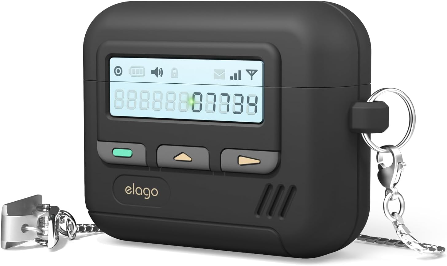 Detalle de elago Coque Pager pour étui AirPods 4 (étui AirPods 4) – mousqueton inclus, silicone résistant aux chocs, noir