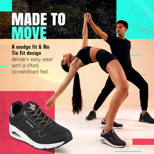 Detalle de Skechers Donna Uno Shimmer Away Trainers - Durabuck Nero con zeppa, 37.5 EU