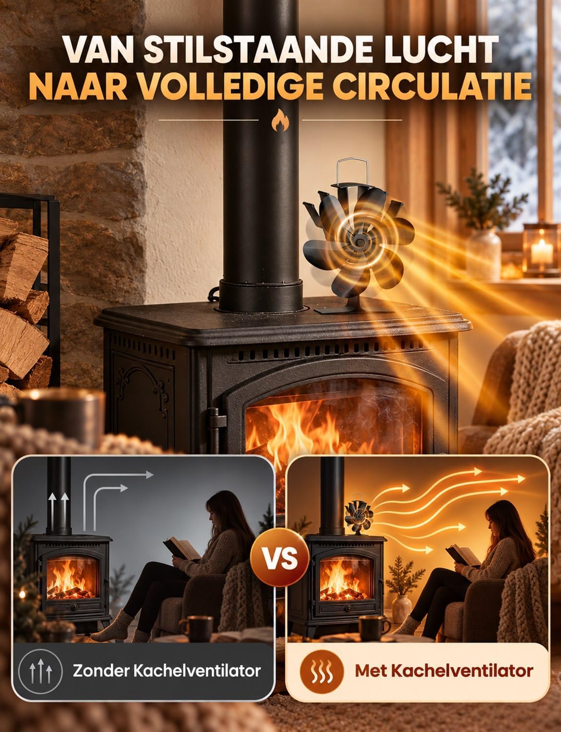 Thumbnail 4 de DZKKIUR kachelventilator met 6 bladen, zonder stroom, voor 80–250 °C