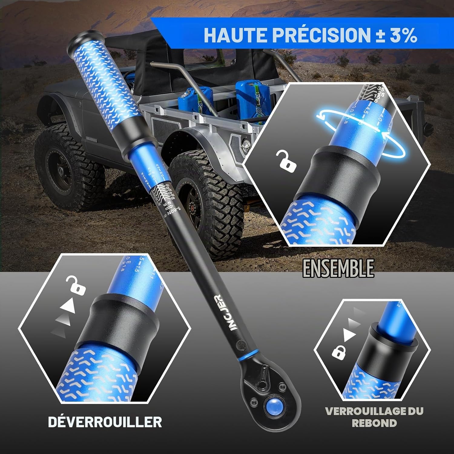 Detalle de INGJER IJ38NEW604DGM momentsleutelset 3/8 inch, 5-60 Nm, 72 tanden