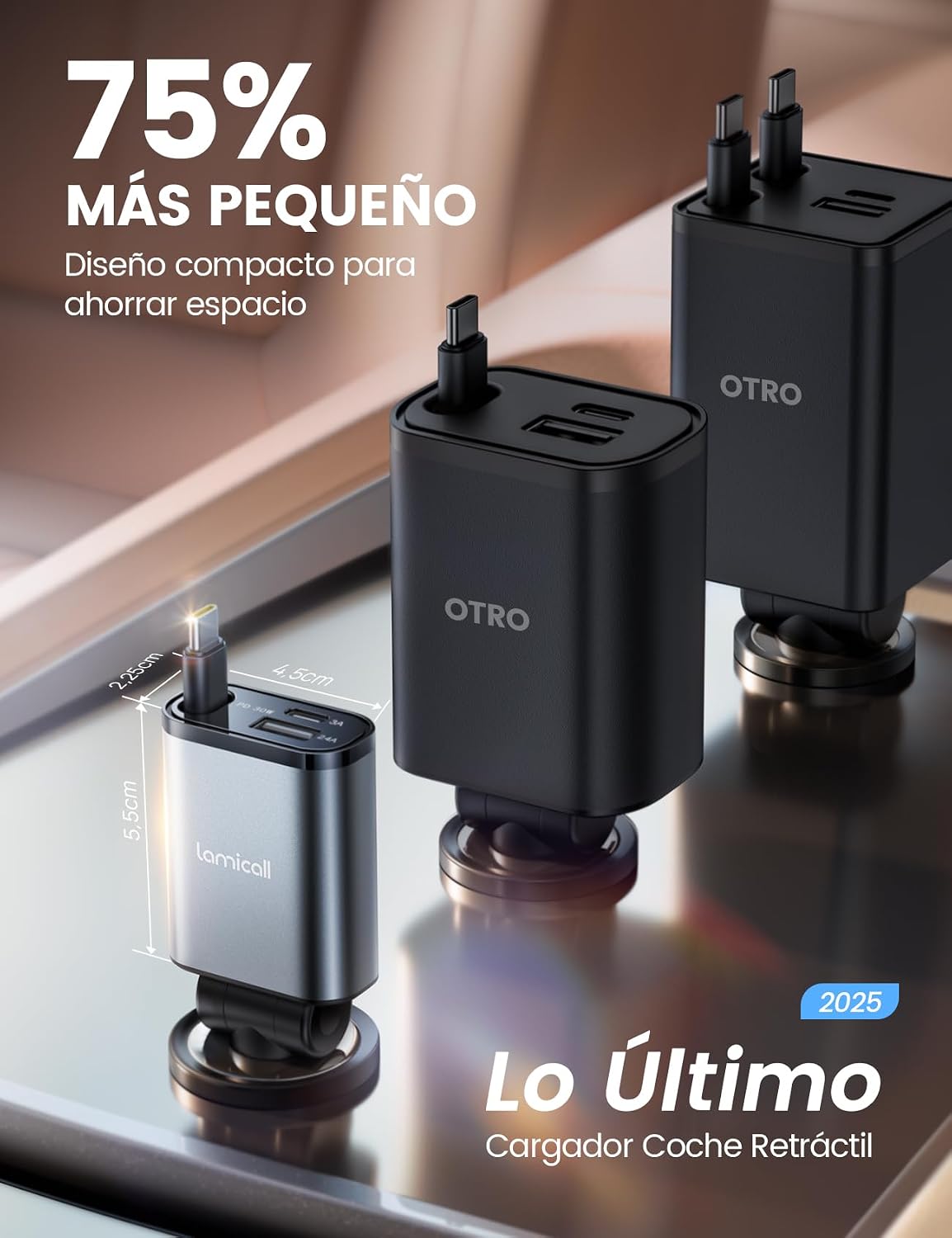 Detalle 2 de Lamicall 3 EN 1 cargador coche 50W
