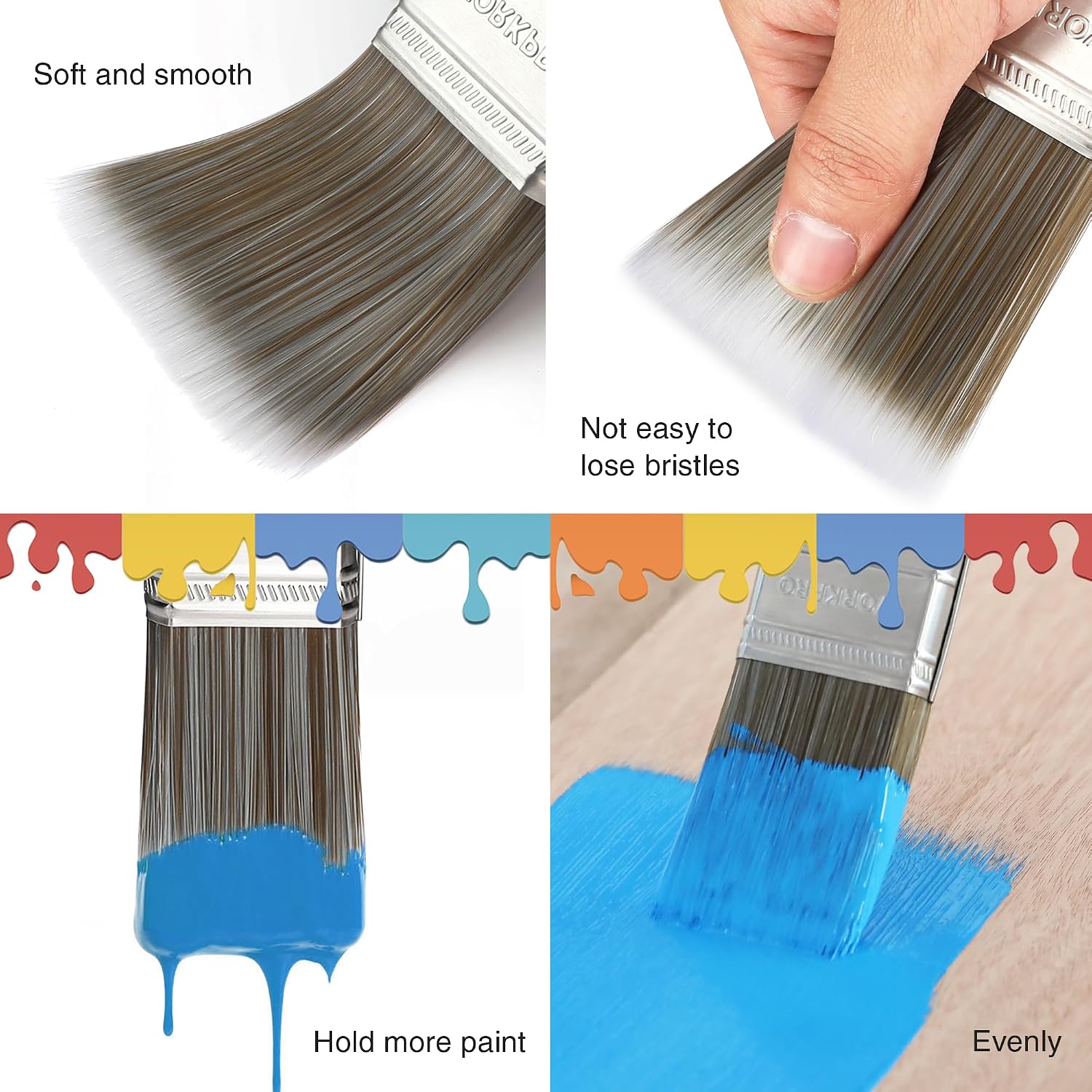 Detalle de WORKPRO 4-Piece Professional Paint Brush Set (25 mm, 38 mm, 50 mm) for Walls, Ceilings & Staining